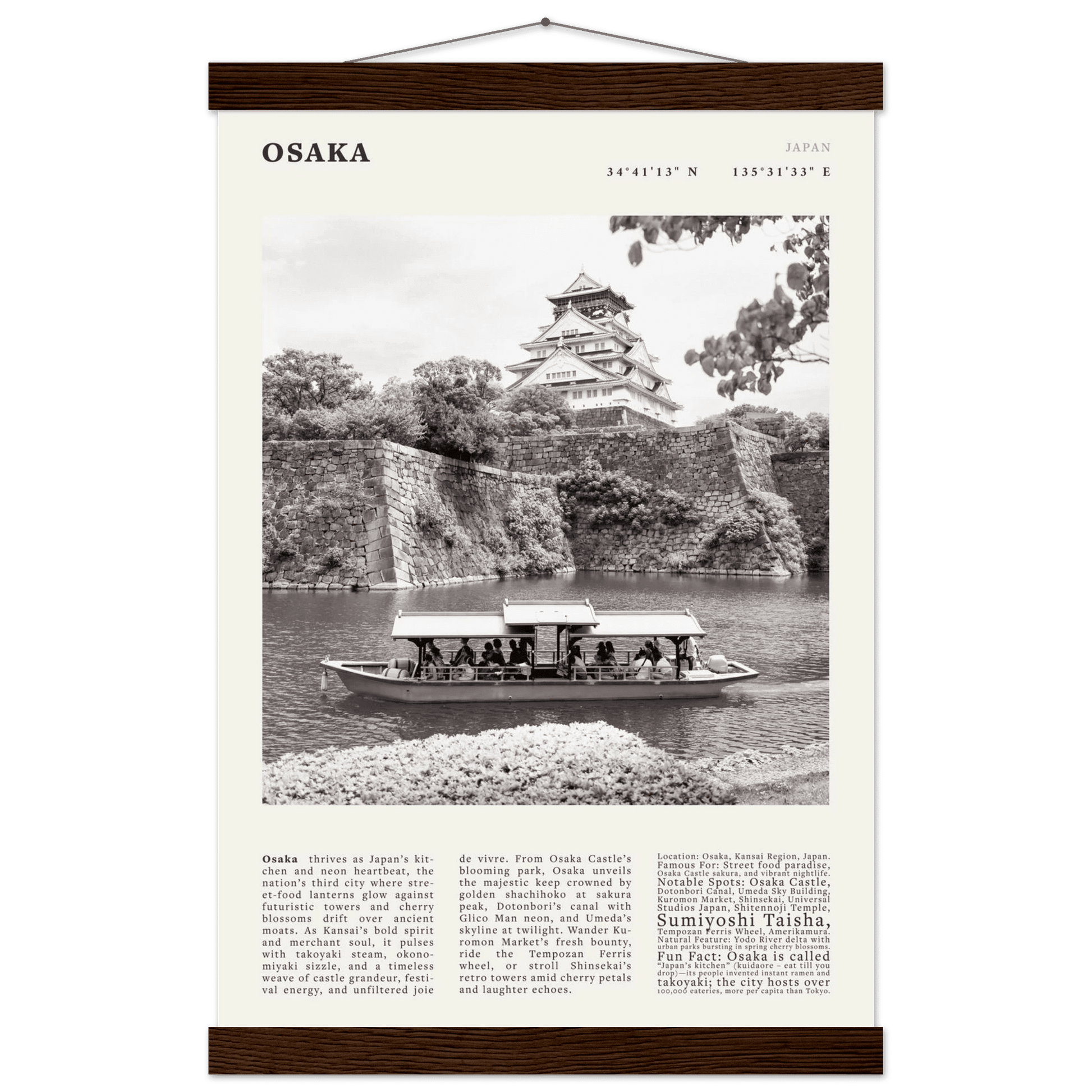 Osaka Poster Black and White – Vintage Osaka Castle Cherry Blossom Print (Digital & Printed Options) - Evergreen Posters