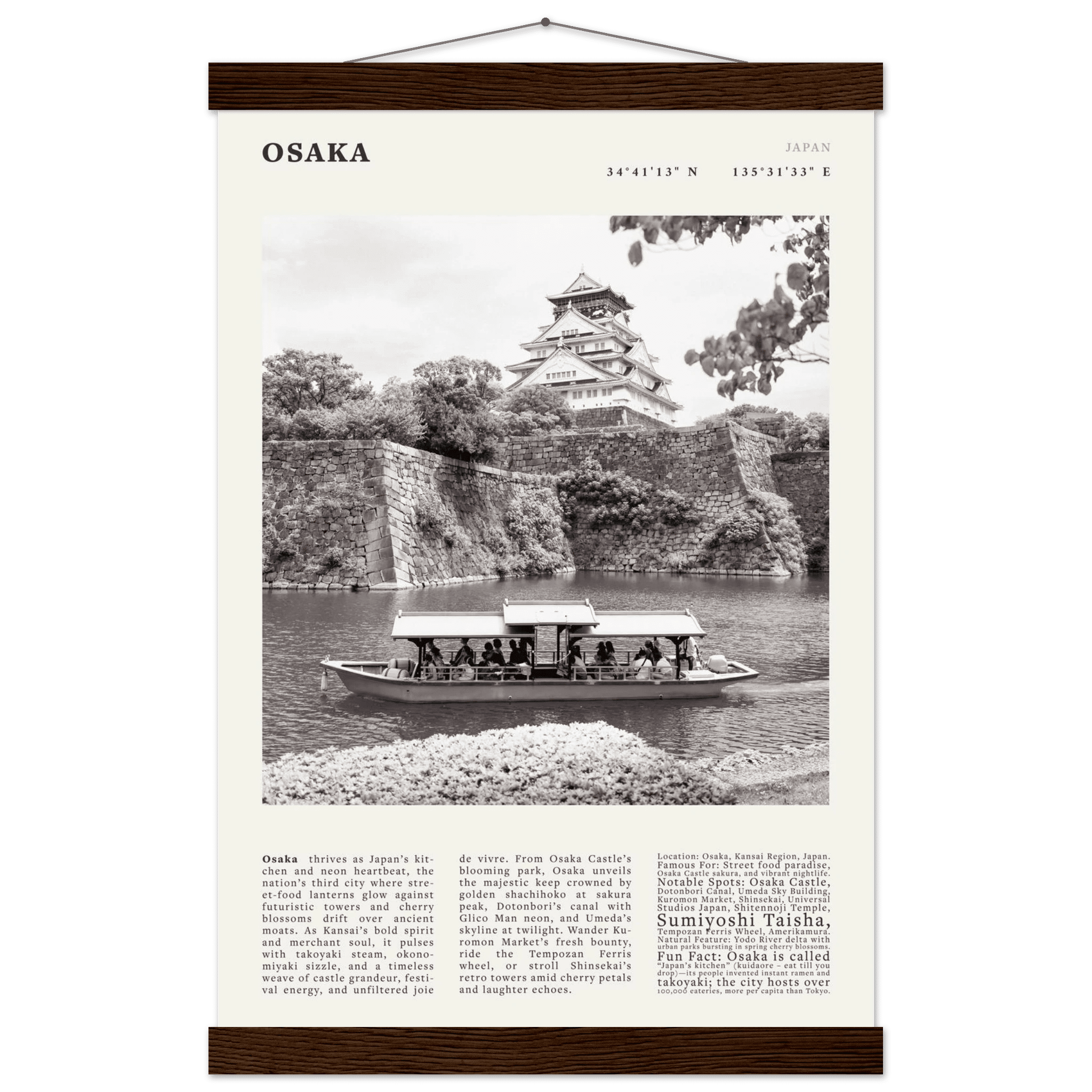 Osaka Poster Black and White – Vintage Osaka Castle Cherry Blossom Print (Digital & Printed Options) - Evergreen Posters