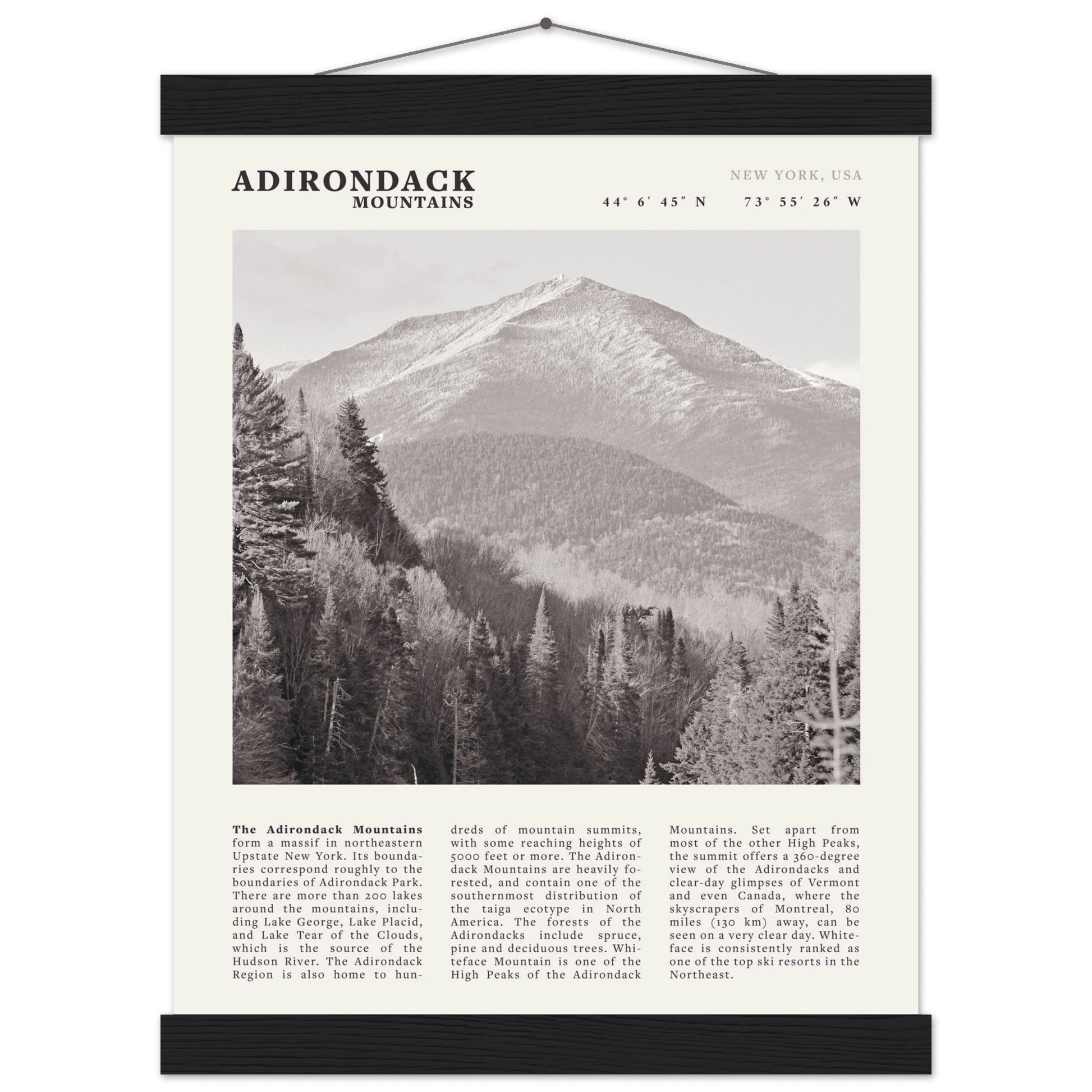 Adirondack Mountains Poster | Black & White New York Nature Wall Art | Hiking Print - Evergreen Posters