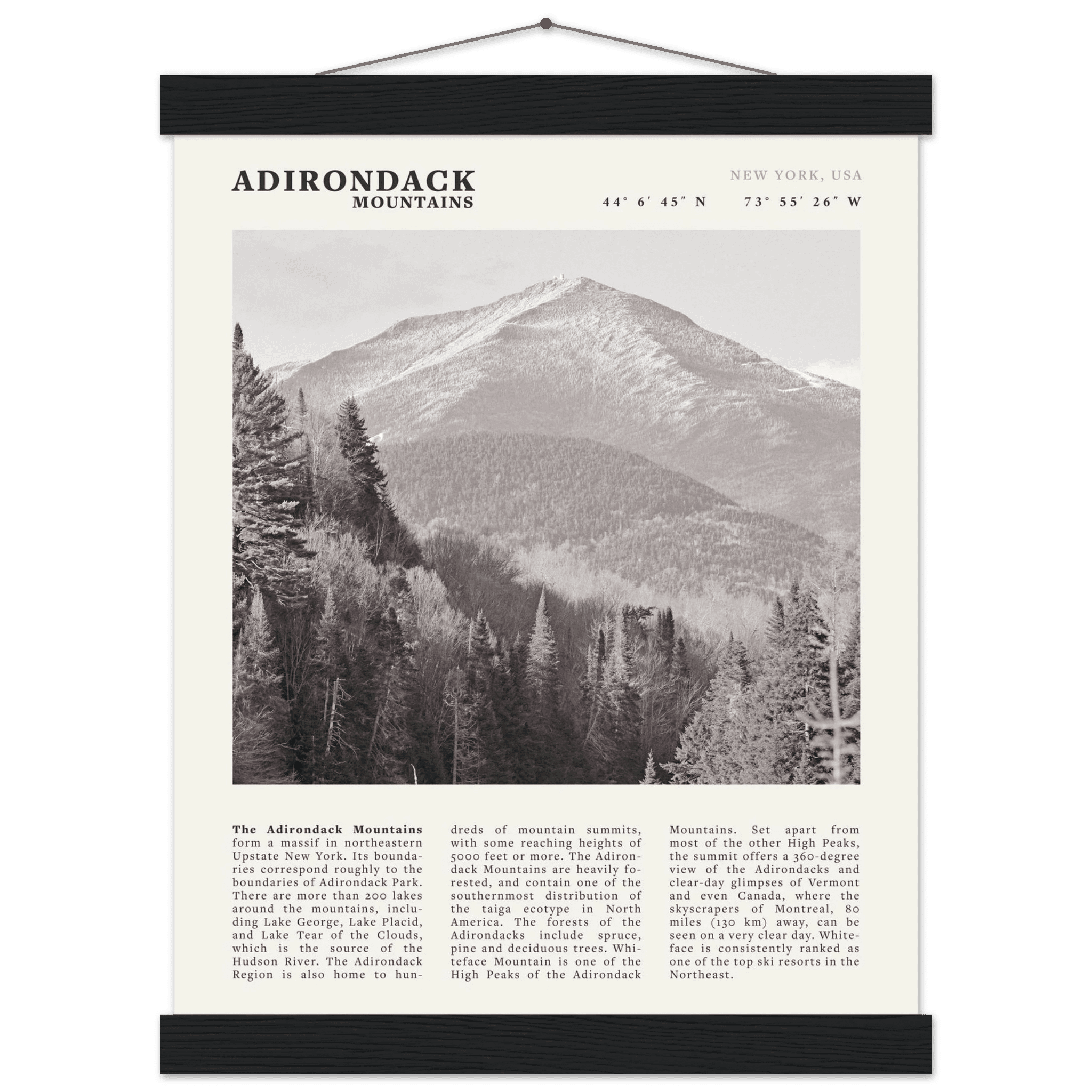 Adirondack Mountains Poster | Black & White New York Nature Wall Art | Hiking Print - Evergreen Posters