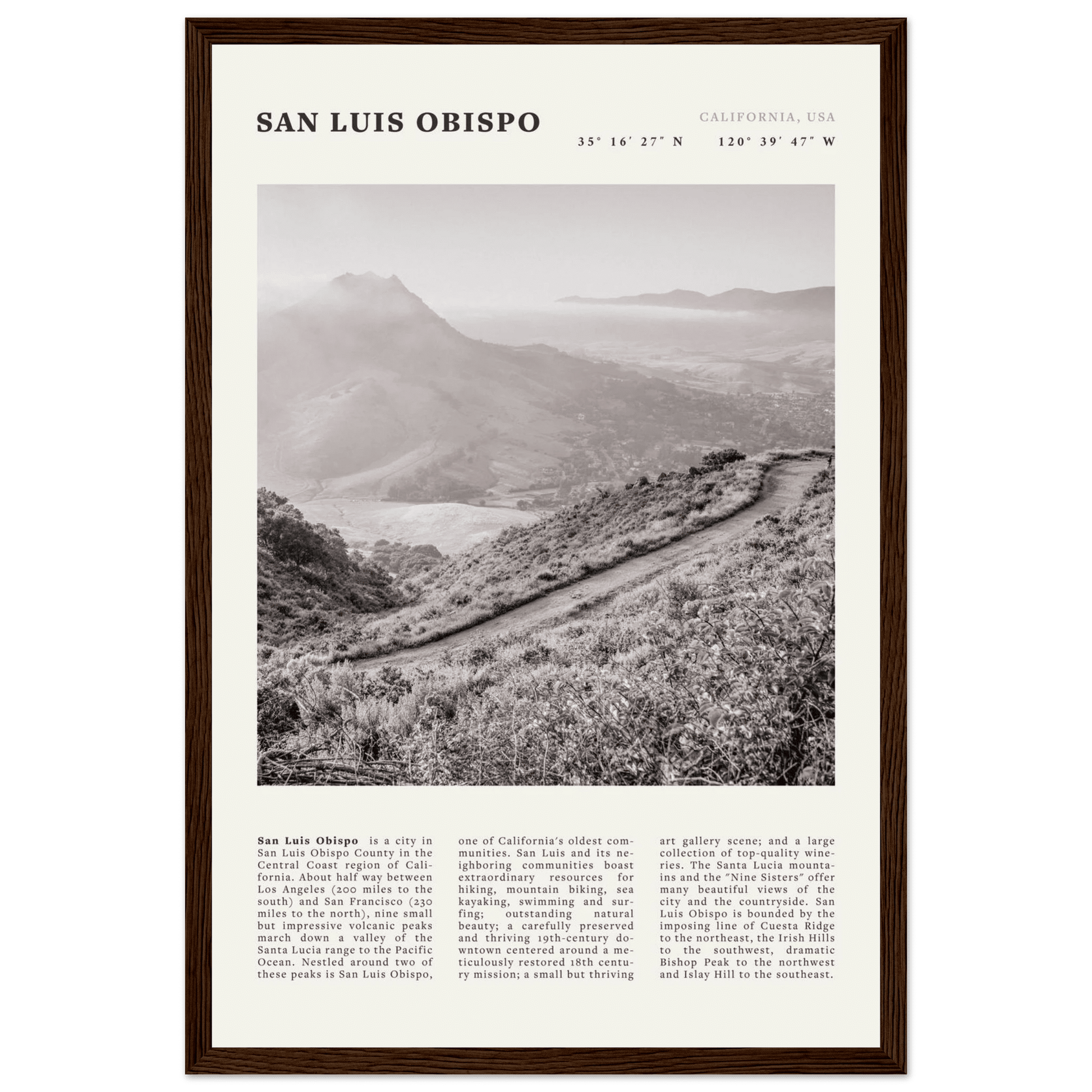 San Luis Obispo Poster | Black & White California Wall Art | SLO Travel Print - Evergreen Posters