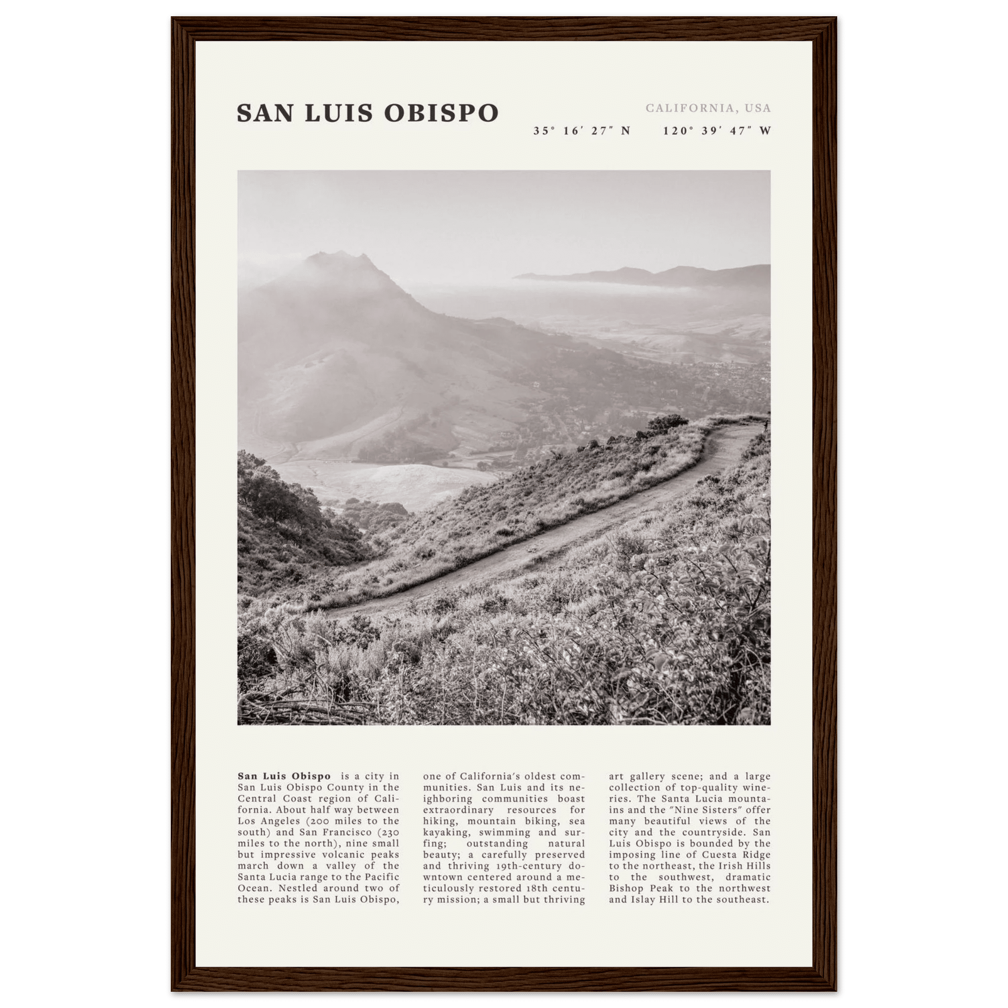 San Luis Obispo Poster | Black & White California Wall Art | SLO Travel Print - Evergreen Posters