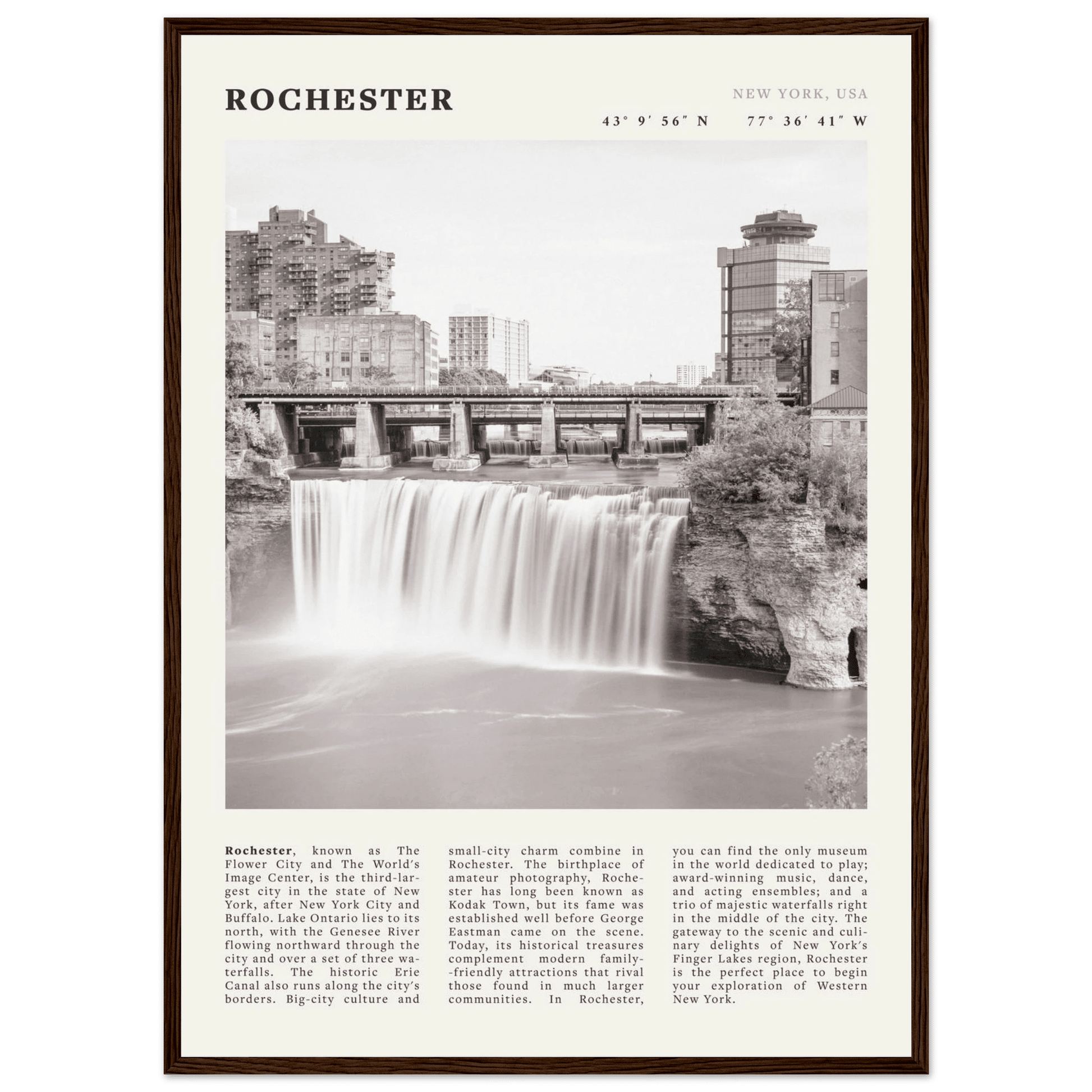 Rochester Poster | Black & White High Falls Wall Art | New York Travel Print - Evergreen Posters