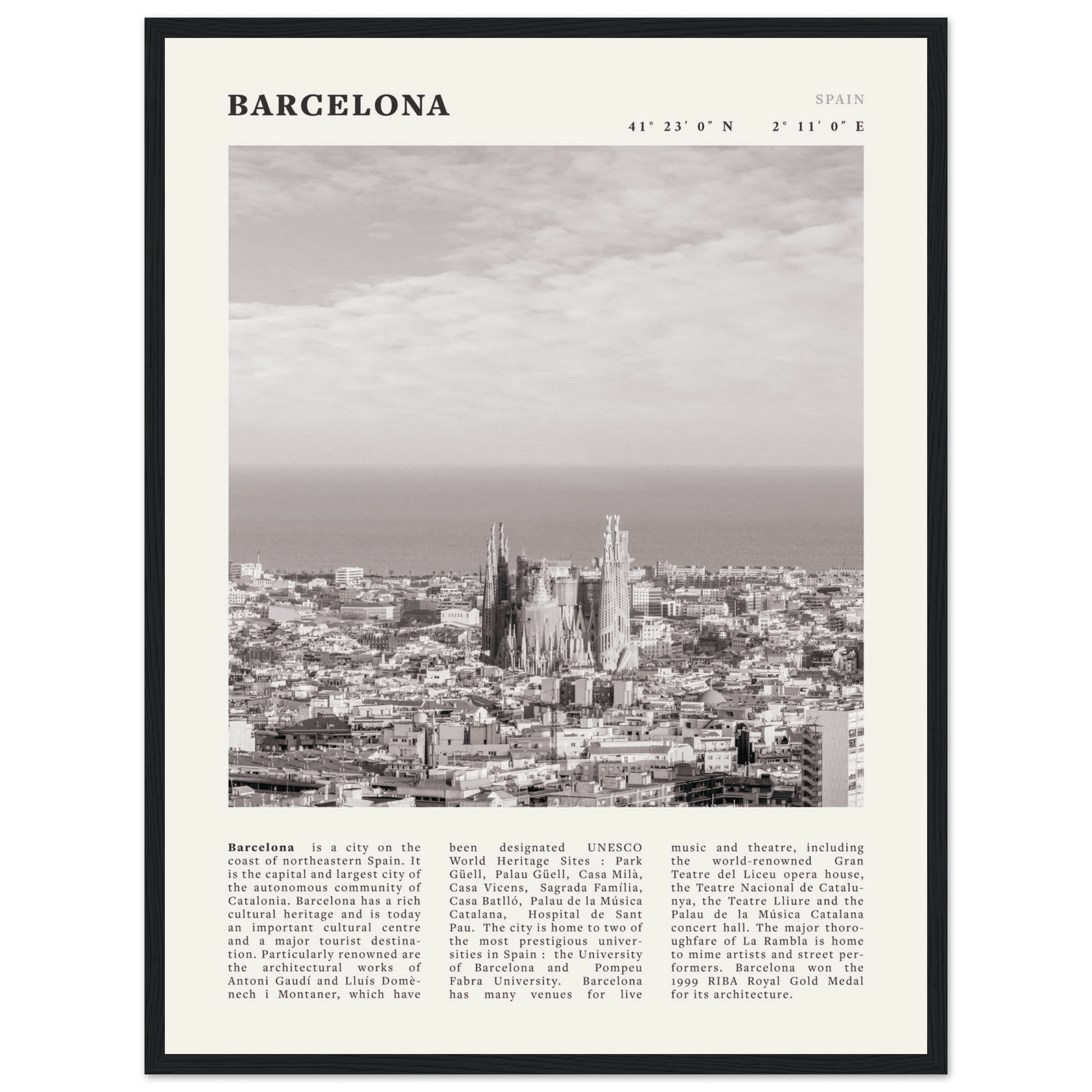 Barcelona Poster | Black & White Sagrada Familia Wall Art | Spain Travel Print - Evergreen Posters