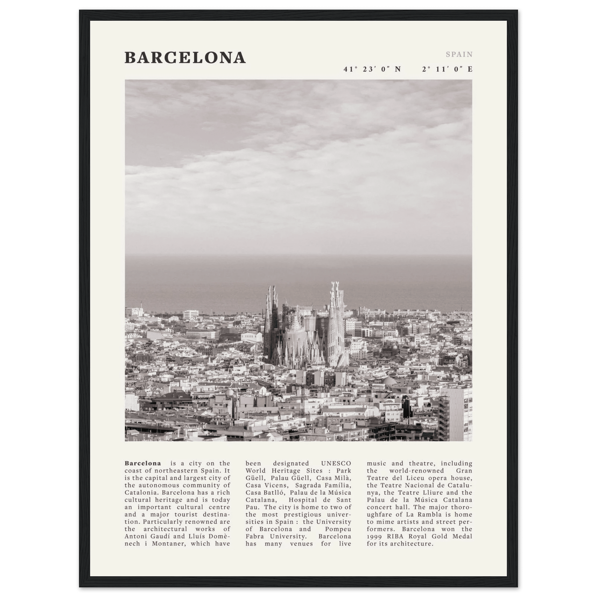 Barcelona Poster | Black & White Sagrada Familia Wall Art | Spain Travel Print - Evergreen Posters
