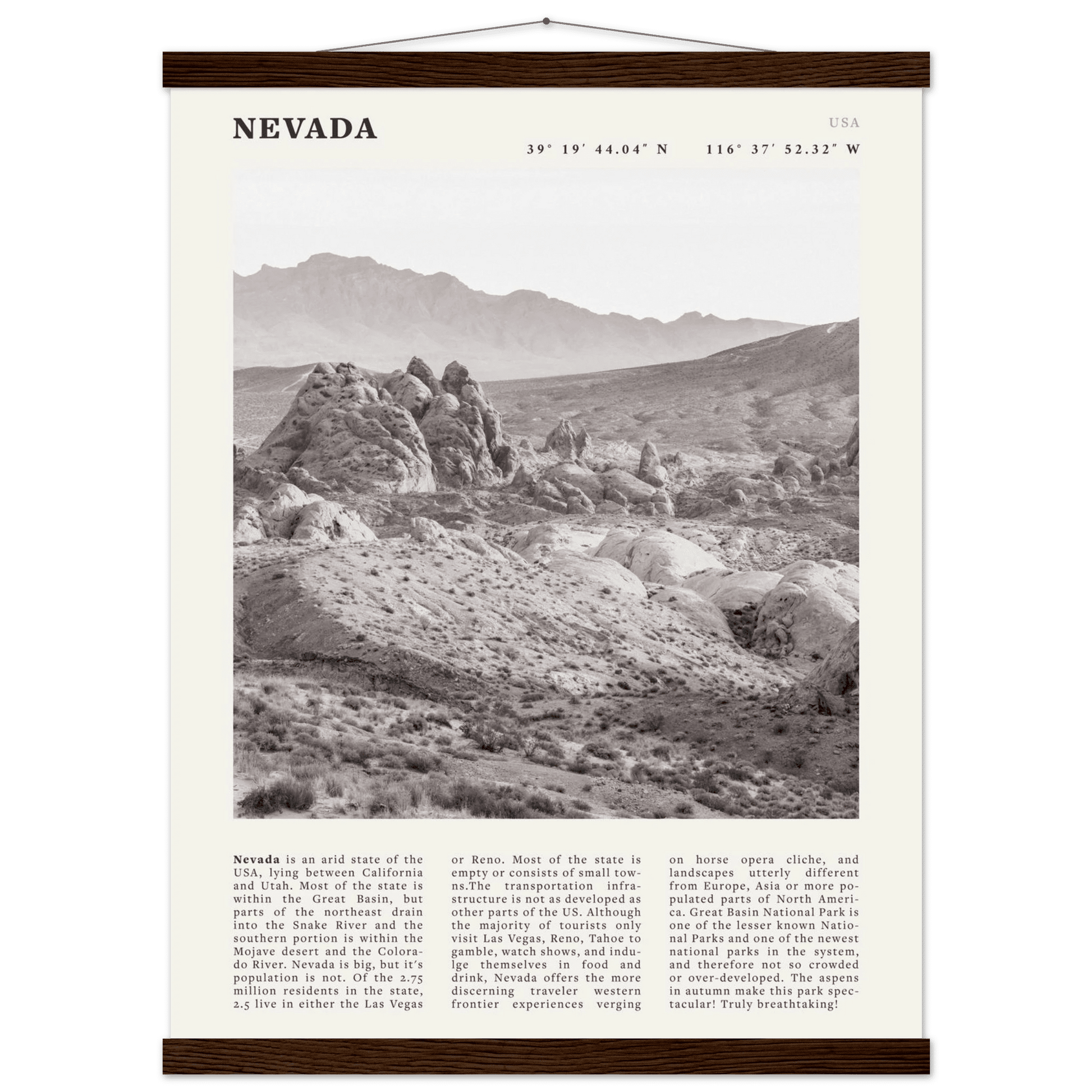Nevada Poster | Black & White Desert Landscape Wall Art | USA Travel Print Decor - Evergreen Posters