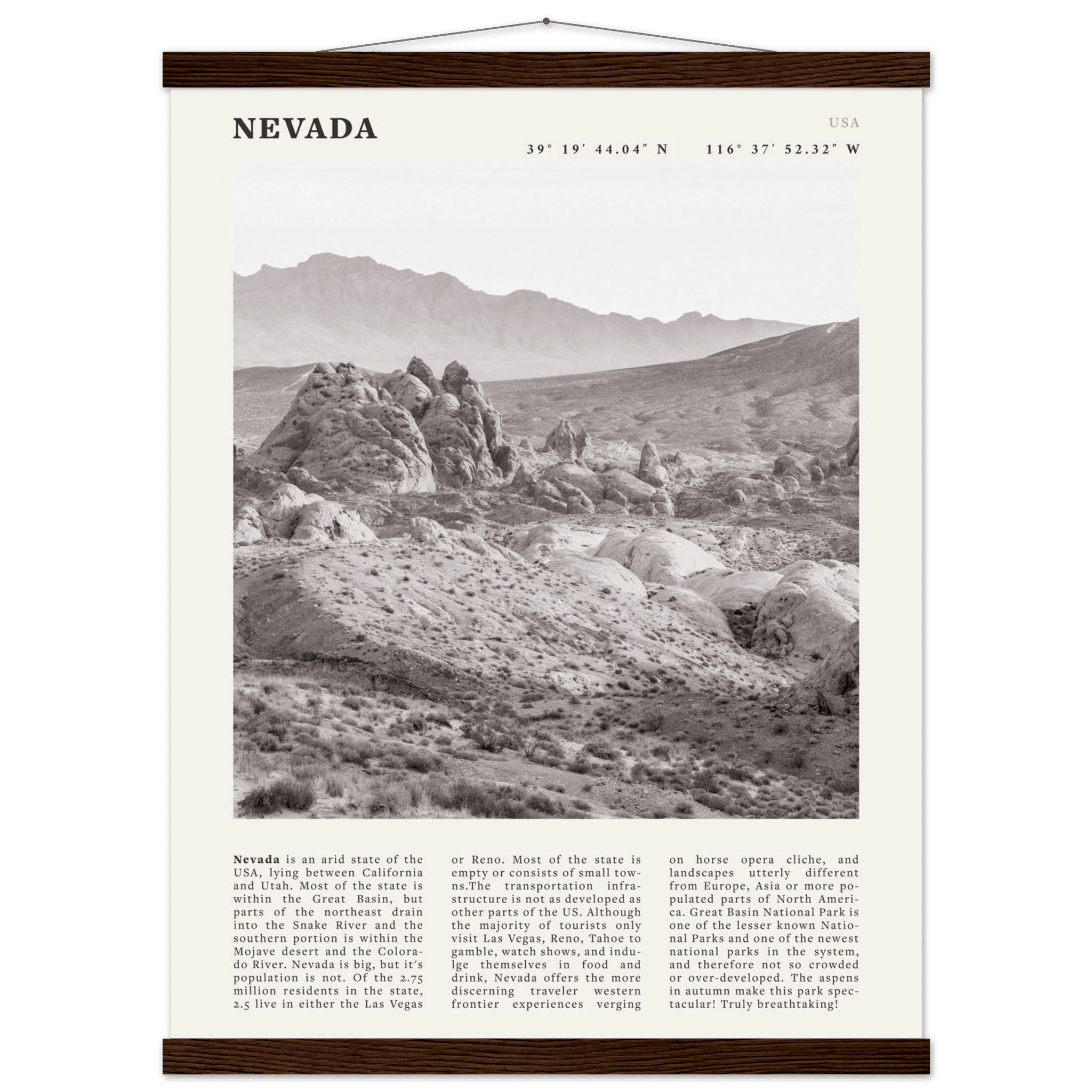 Nevada Poster | Black & White Desert Landscape Wall Art | USA Travel Print Decor - Evergreen Posters