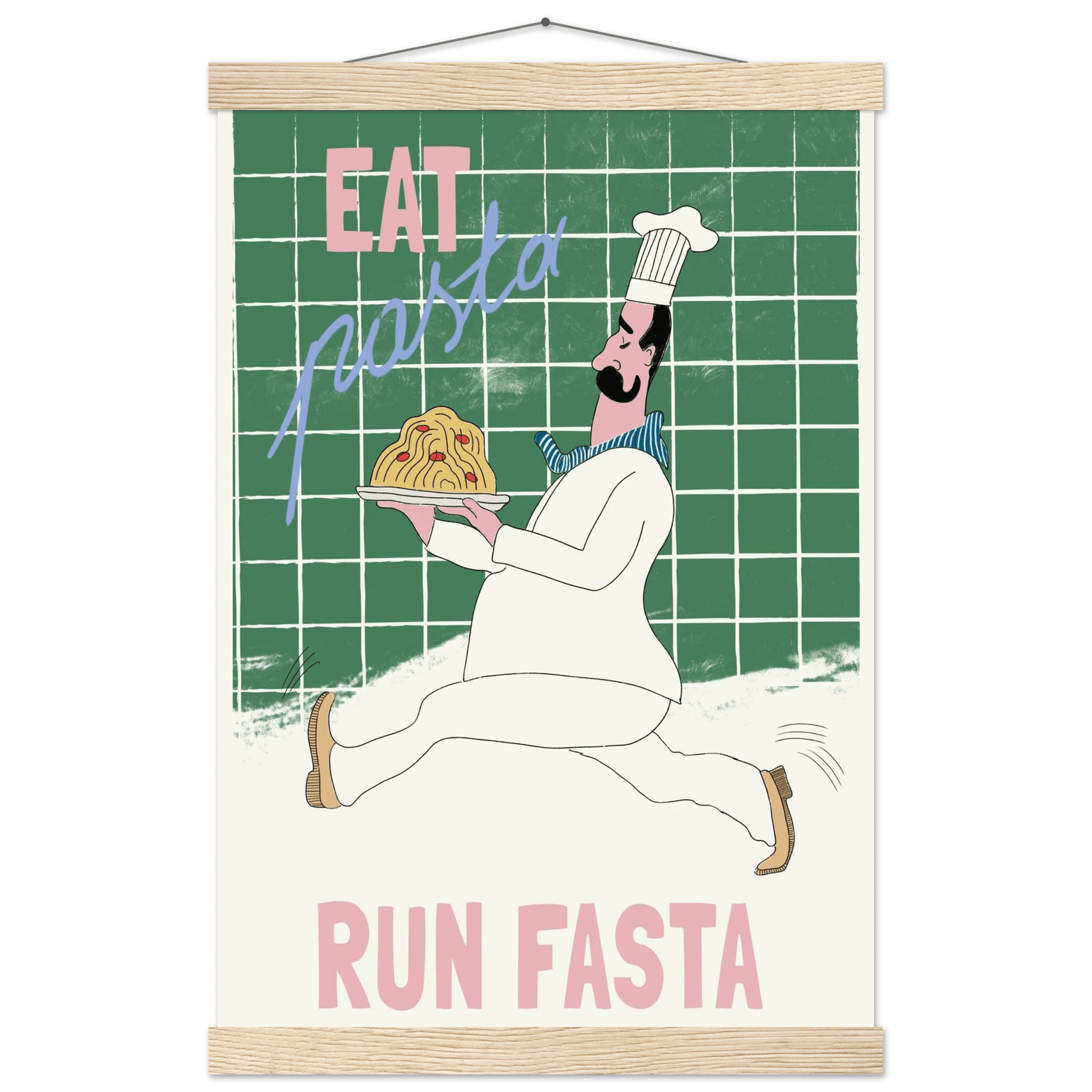 Eat Pasta Run Fasta Poster – Playful Kitchen Wall Art Print (Green Edition) - Evergreen Posters
