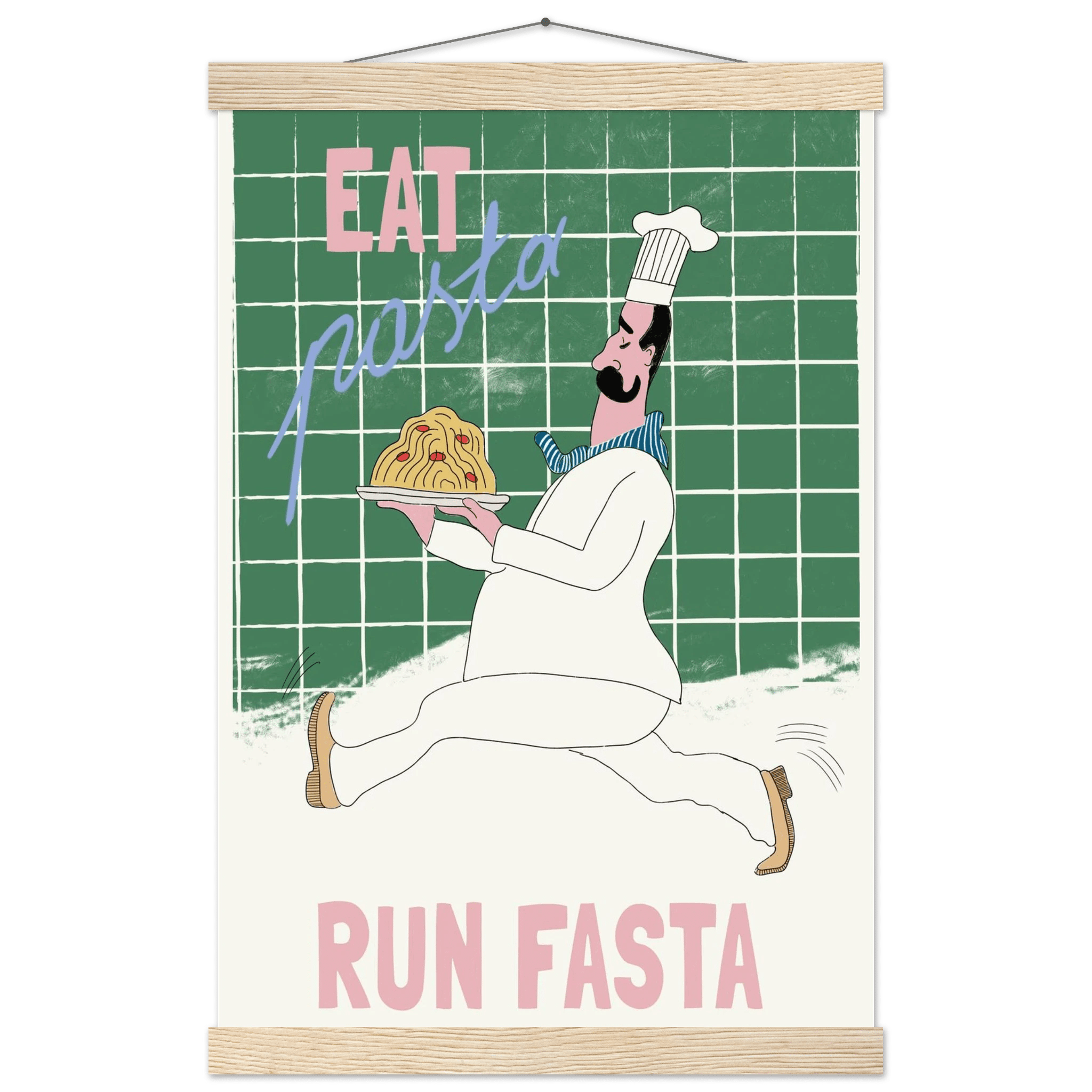 Eat Pasta Run Fasta Poster – Playful Kitchen Wall Art Print (Green Edition) - Evergreen Posters