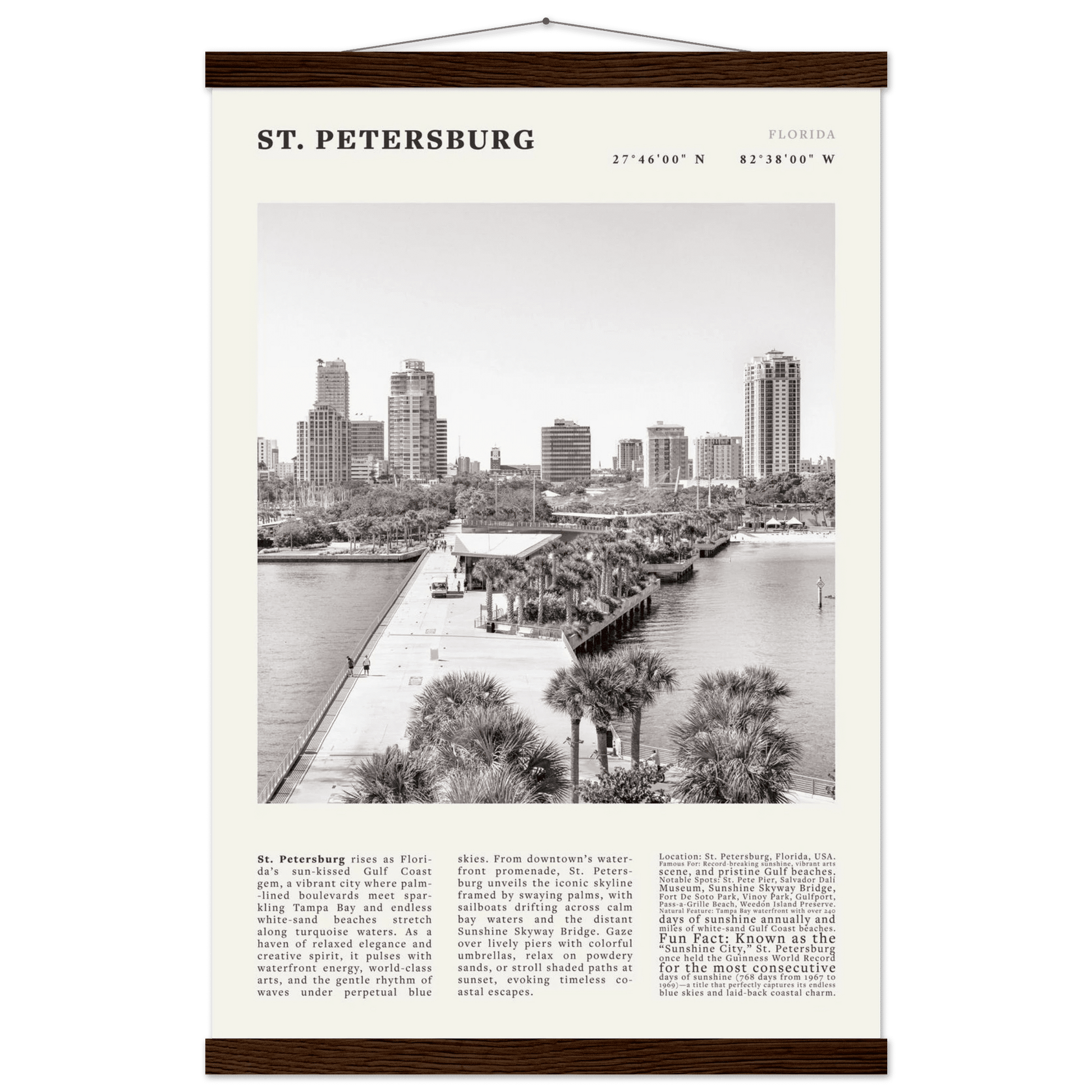 St. Petersburg Florida Poster Black and White – Vintage St Pete Skyline Print (Digital & Printed Options) - Evergreen Posters