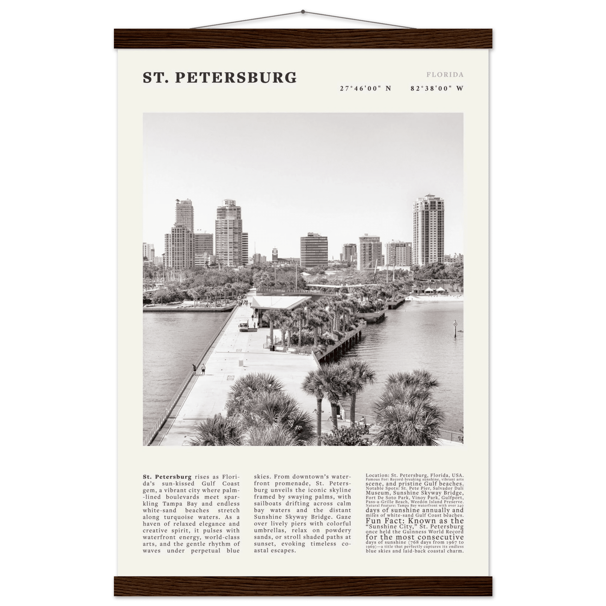 St. Petersburg Florida Poster Black and White – Vintage St Pete Skyline Print (Digital & Printed Options) - Evergreen Posters
