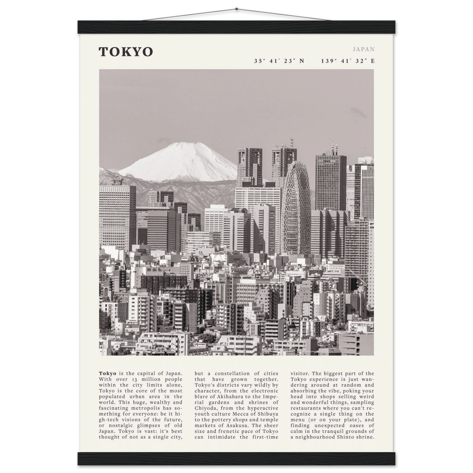 Tokyo Poster | Black & White Mount Fuji Skyline Wall Art | Japan Travel Print - Evergreen Posters