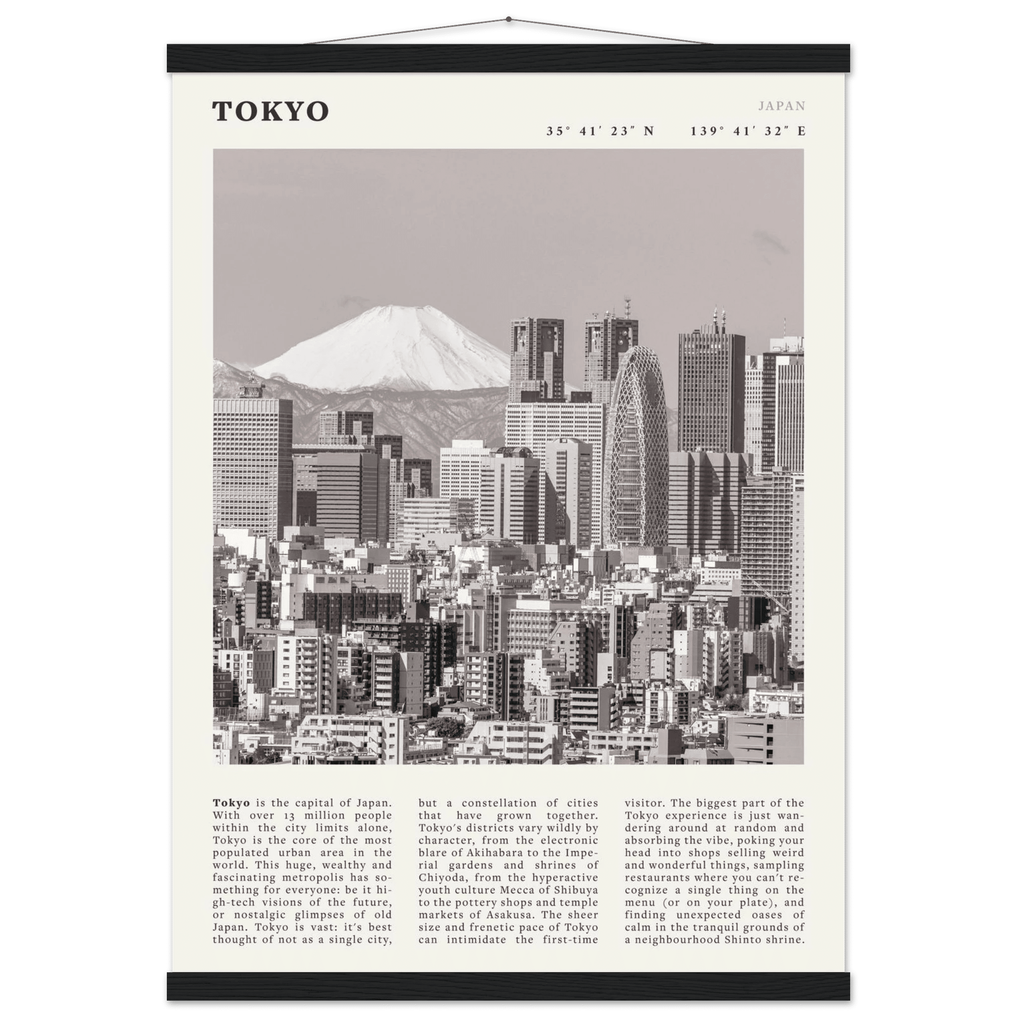 Tokyo Poster | Black & White Mount Fuji Skyline Wall Art | Japan Travel Print - Evergreen Posters
