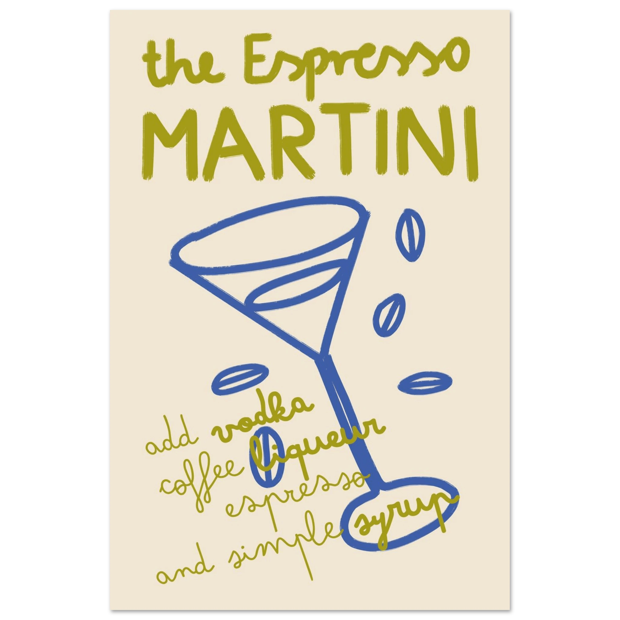 Espresso Martini Print | Cocktail Recipe Wall Art | Kitchen Bar Poster - Evergreen Posters