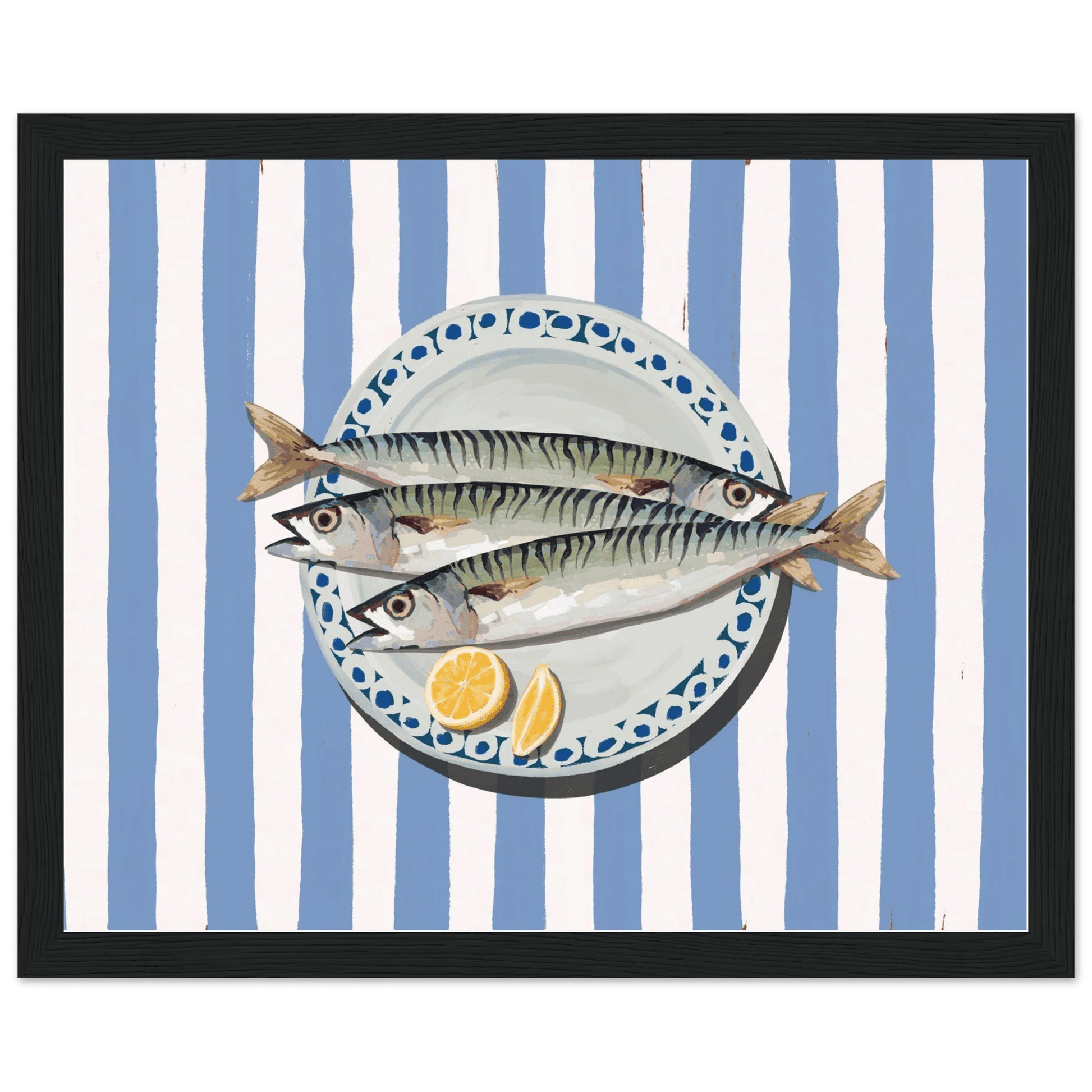 Sardines Print | Blue Stripe Fish Kitchen Wall Art | Coastal Food Poster - Evergreen Posters
