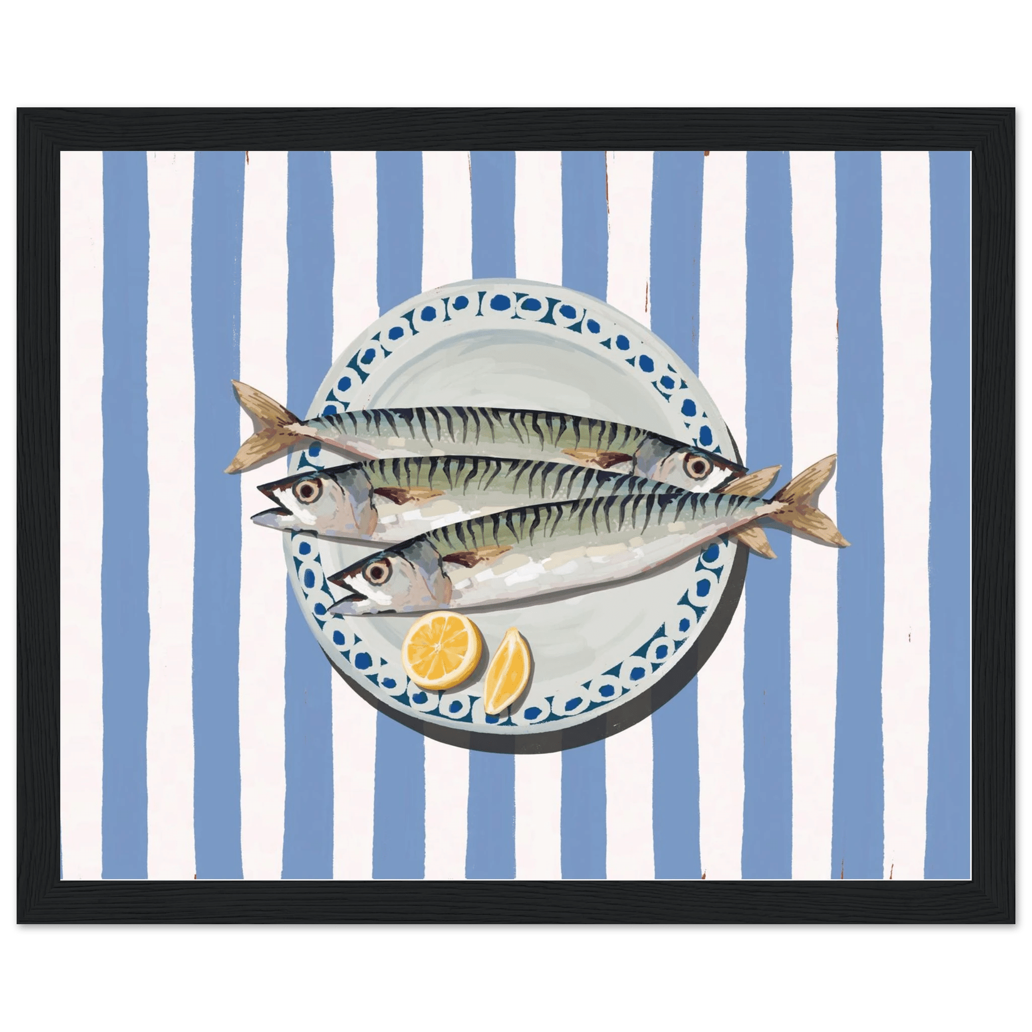 Sardines Print | Blue Stripe Fish Kitchen Wall Art | Coastal Food Poster - Evergreen Posters