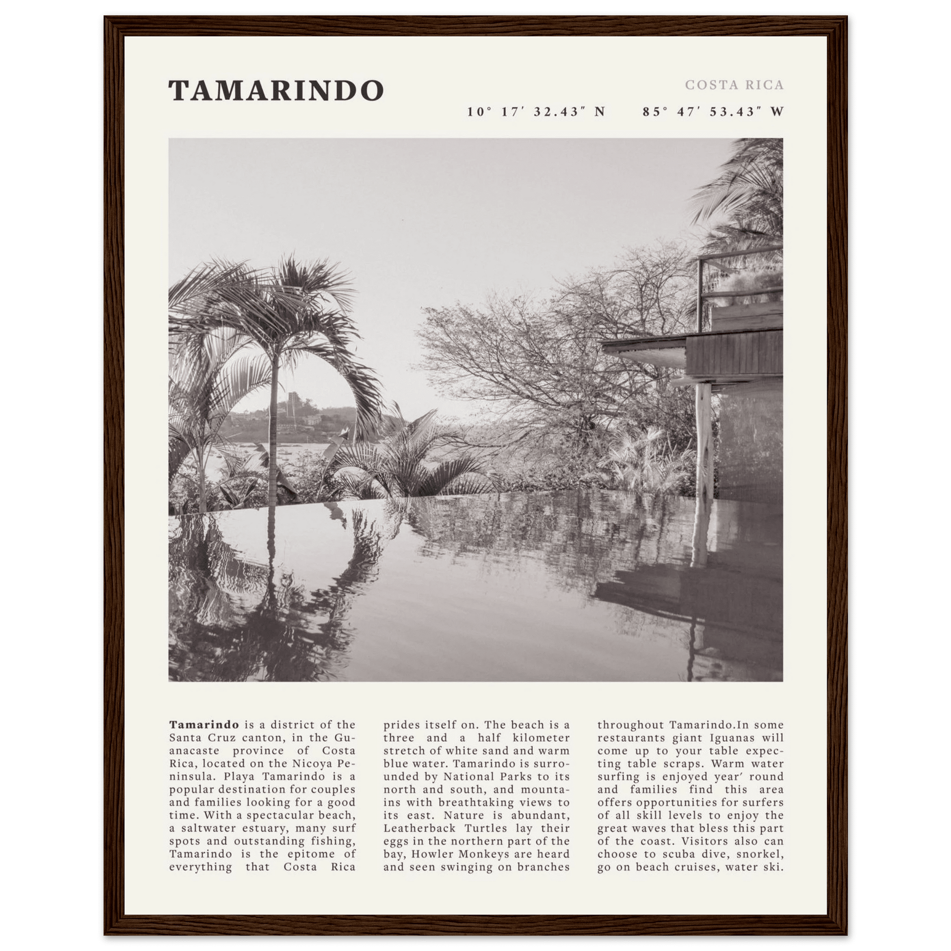 Tamarindo Poster | Black & White Costa Rica Beach Wall Art | Surf Travel Print - Evergreen Posters