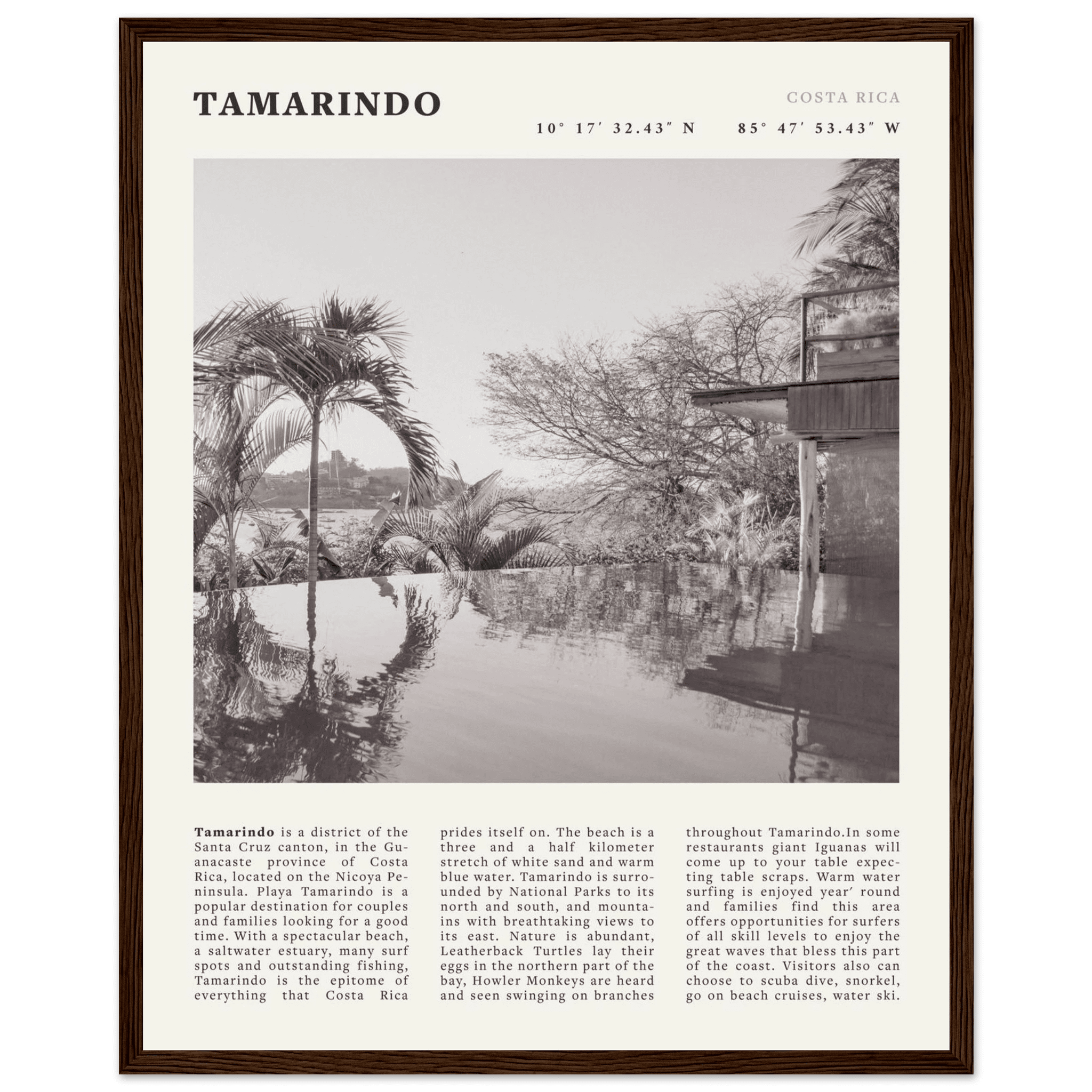 Tamarindo Poster | Black & White Costa Rica Beach Wall Art | Surf Travel Print - Evergreen Posters