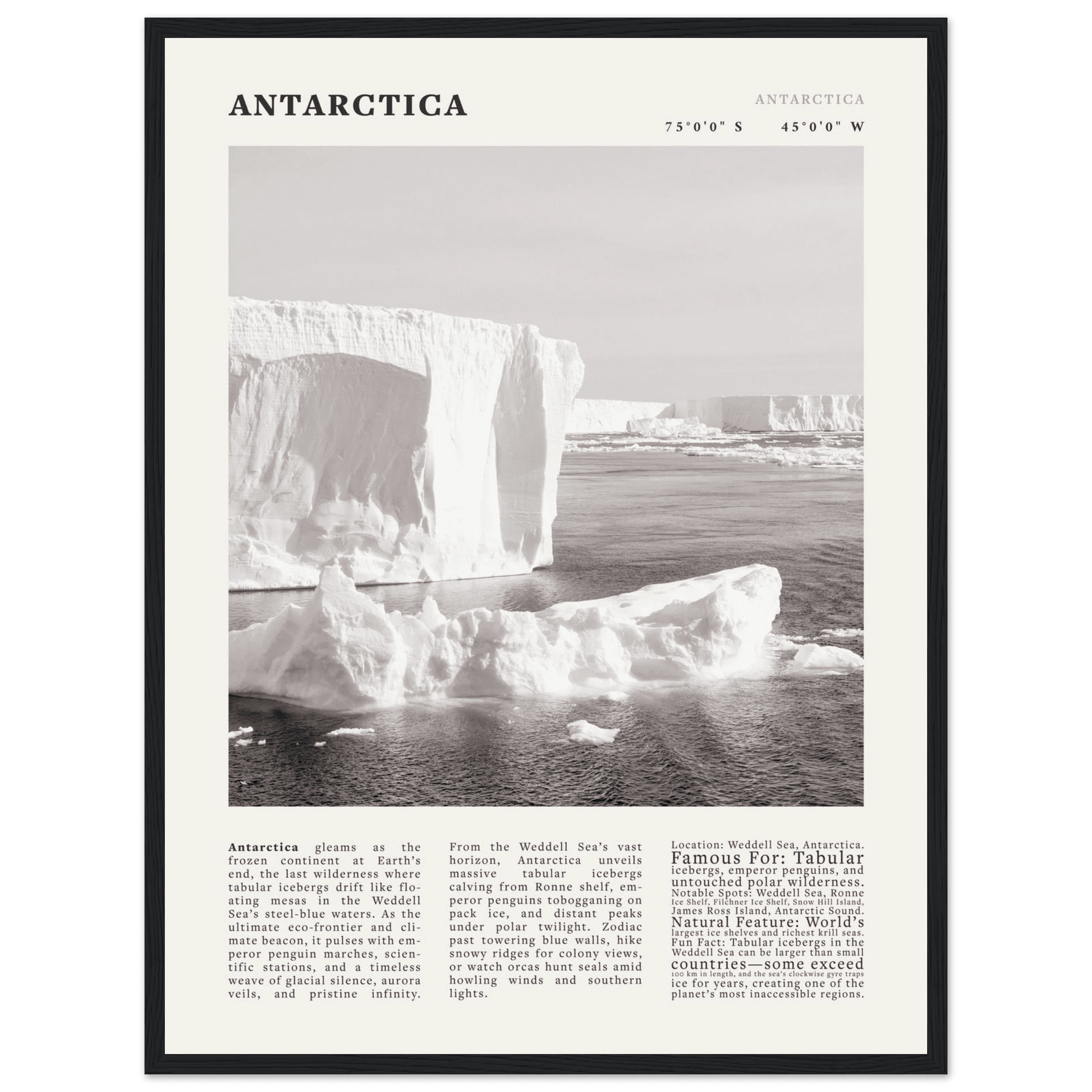 Antarctica Poster Black and White – Vintage Weddell Sea Iceberg Print (Digital & Printed Options) - Evergreen Posters