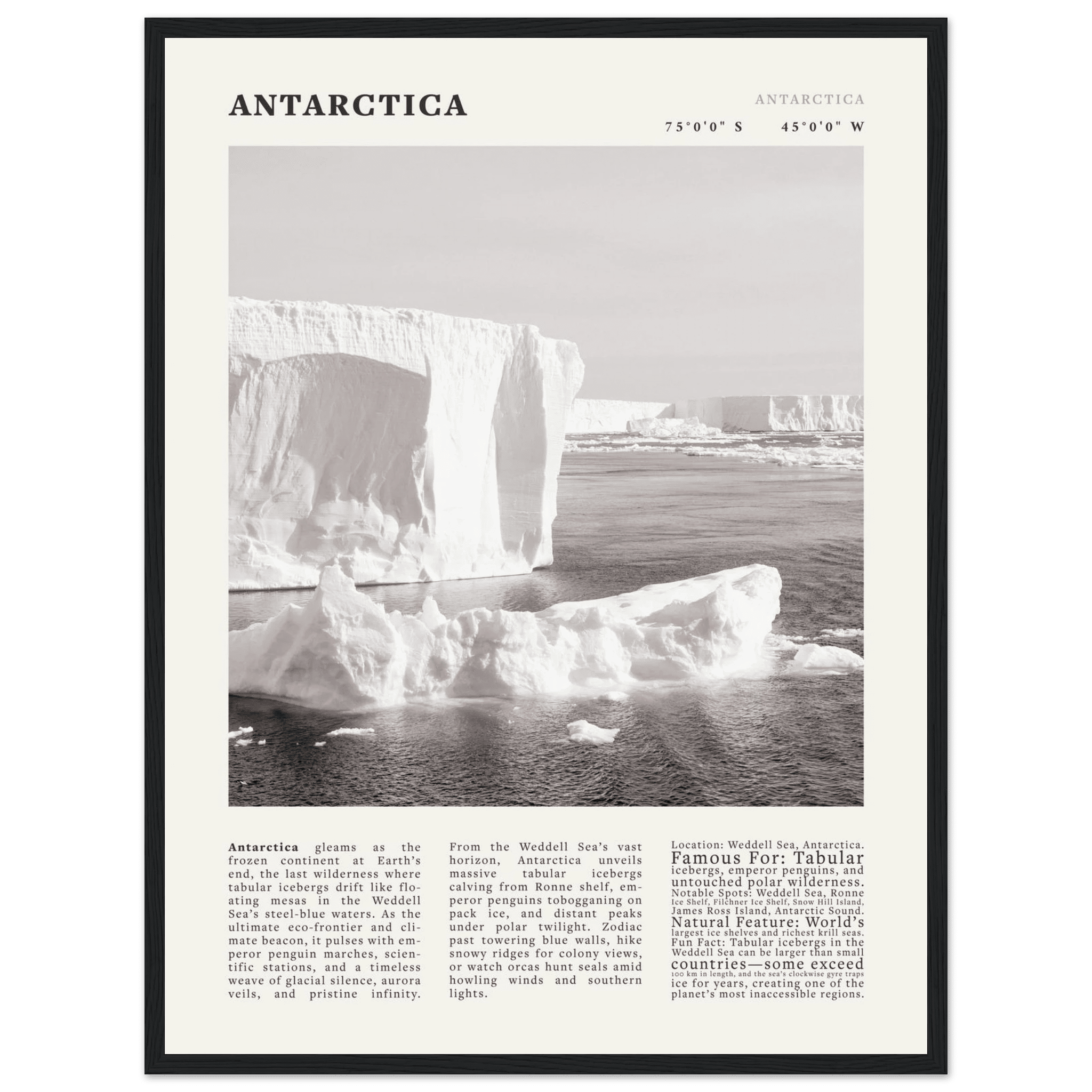 Antarctica Poster Black and White – Vintage Weddell Sea Iceberg Print (Digital & Printed Options) - Evergreen Posters