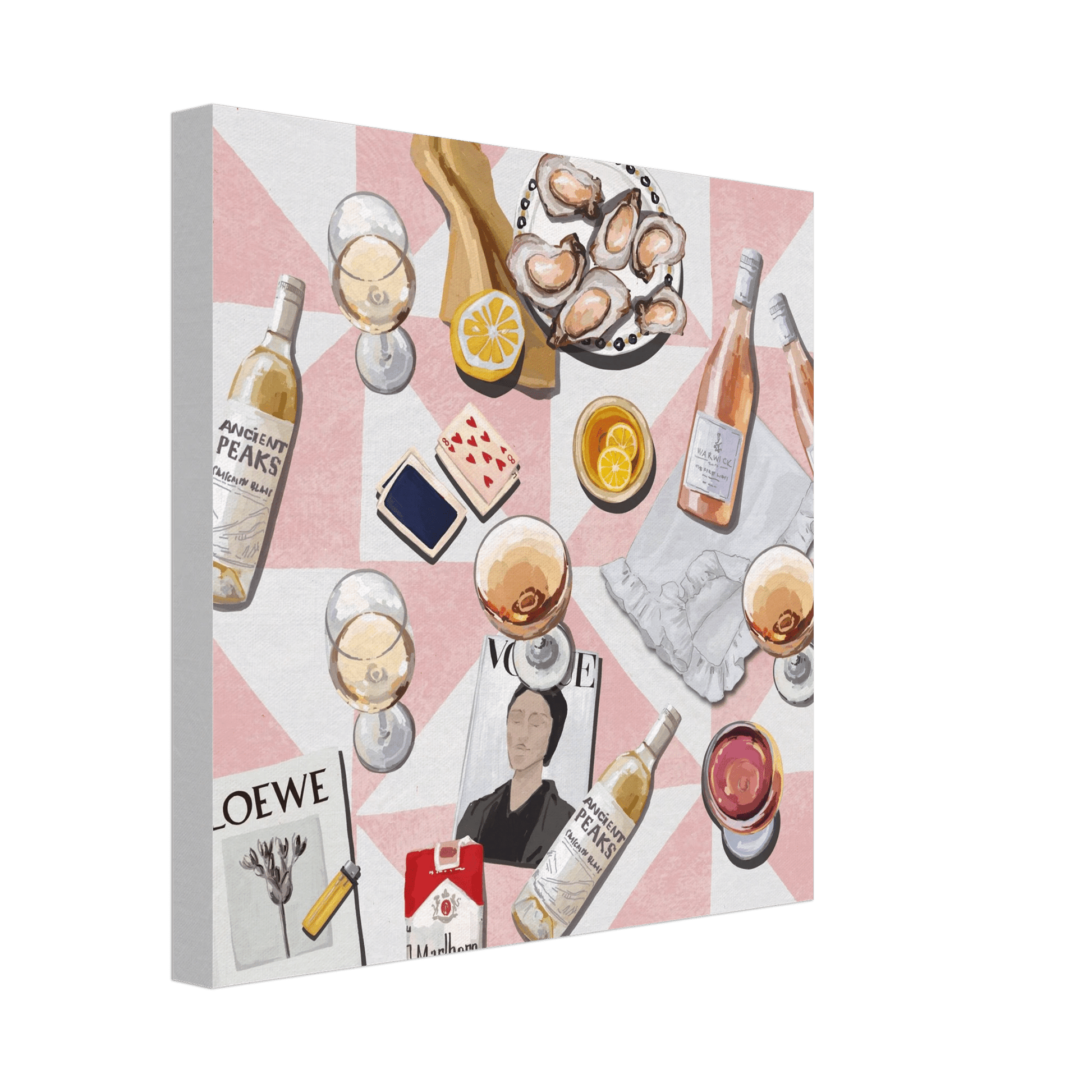Vogue Oysters & Rosé Poster | Dopamine Decor Luxury Wall Art | Pink Tile Square Print - Evergreen Posters