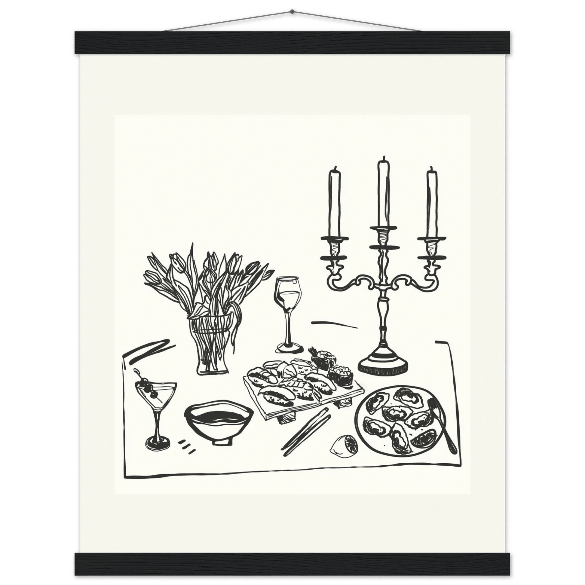 Fine Dining Table Print | Black Line Art Kitchen Wall Art | Elegant Dining Room Poster - Evergreen Posters