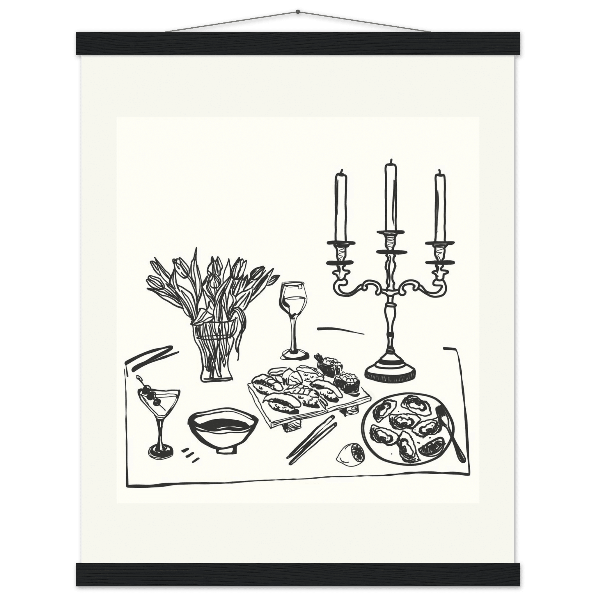Fine Dining Table Print | Black Line Art Kitchen Wall Art | Elegant Dining Room Poster - Evergreen Posters
