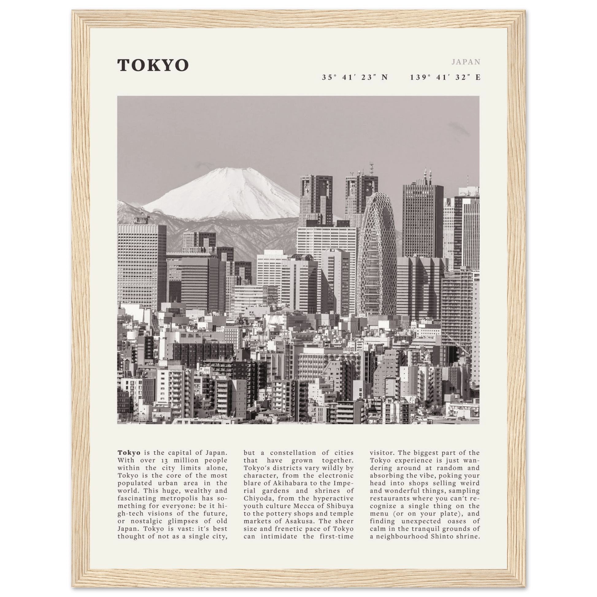 Tokyo Poster | Black & White Mount Fuji Skyline Wall Art | Japan Travel Print - Evergreen Posters