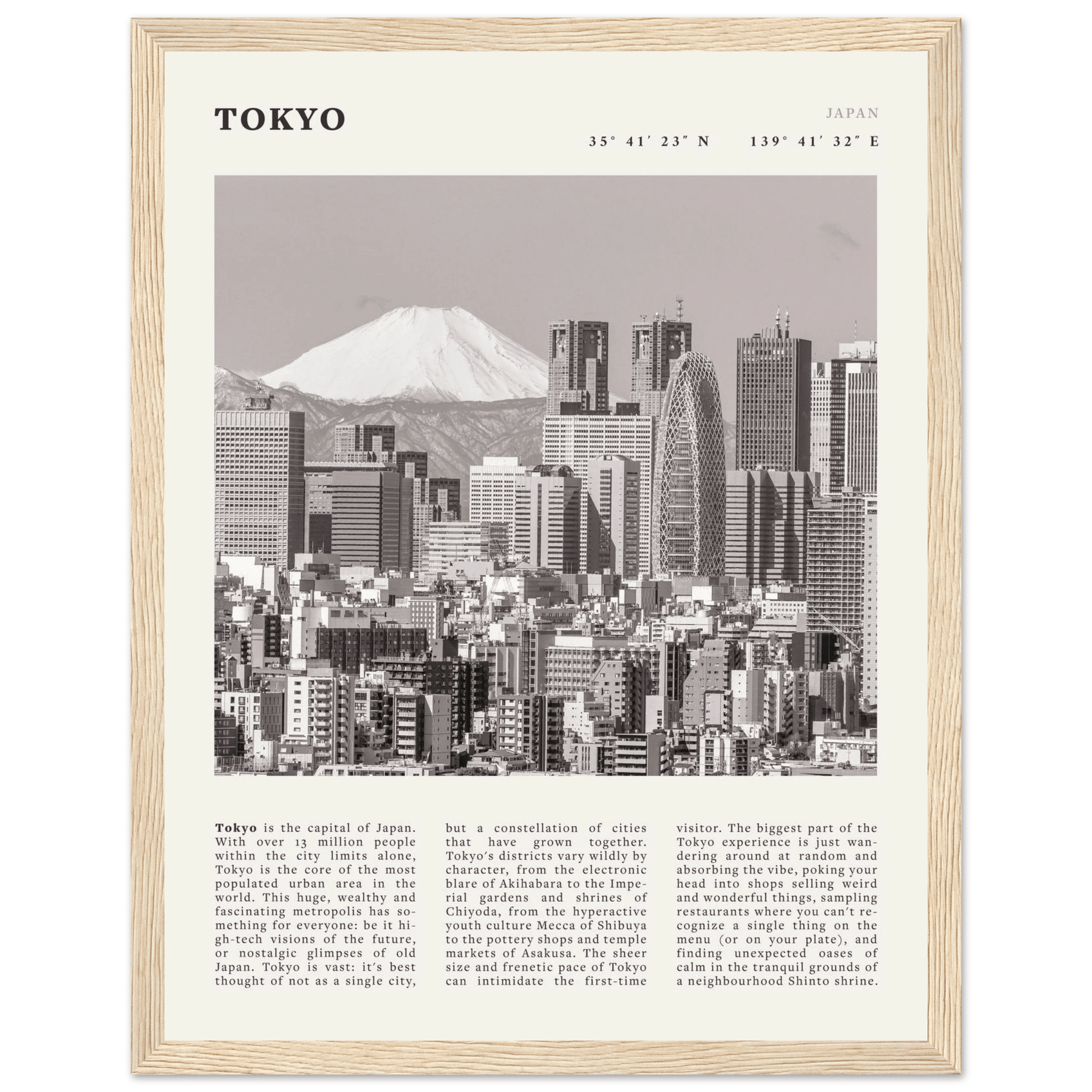 Tokyo Poster | Black & White Mount Fuji Skyline Wall Art | Japan Travel Print - Evergreen Posters