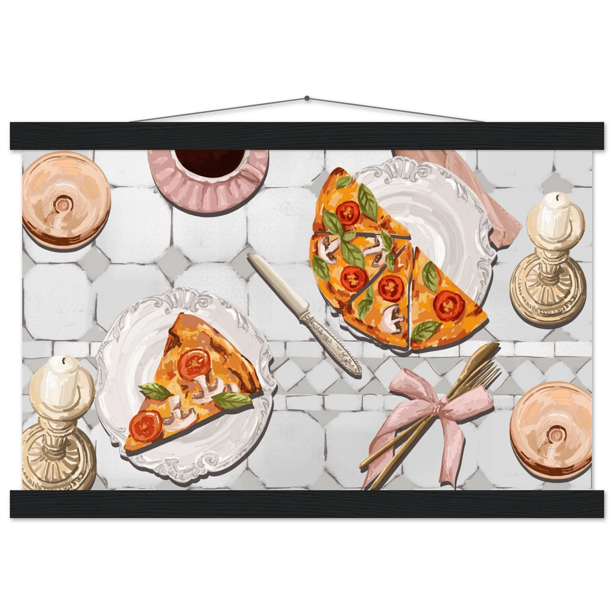 Pizza & Tea Kitchen Poster | Horizontal Food Wall Art | Italian Dining Room Print - Evergreen Posters
