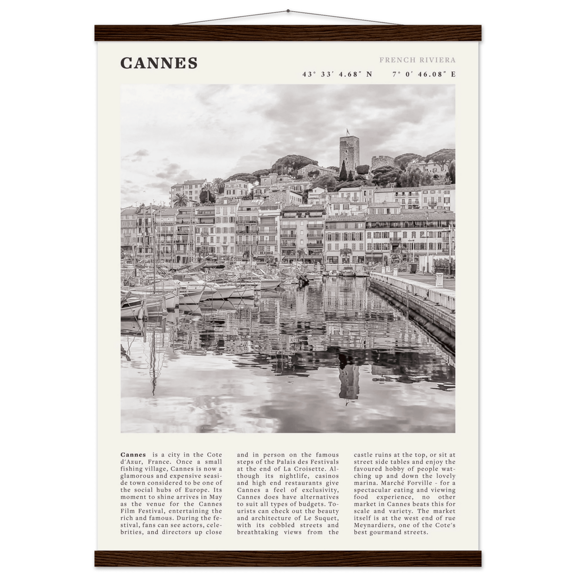 Cannes Poster | Black & White French Riviera Wall Art | France Travel Print - Evergreen Posters