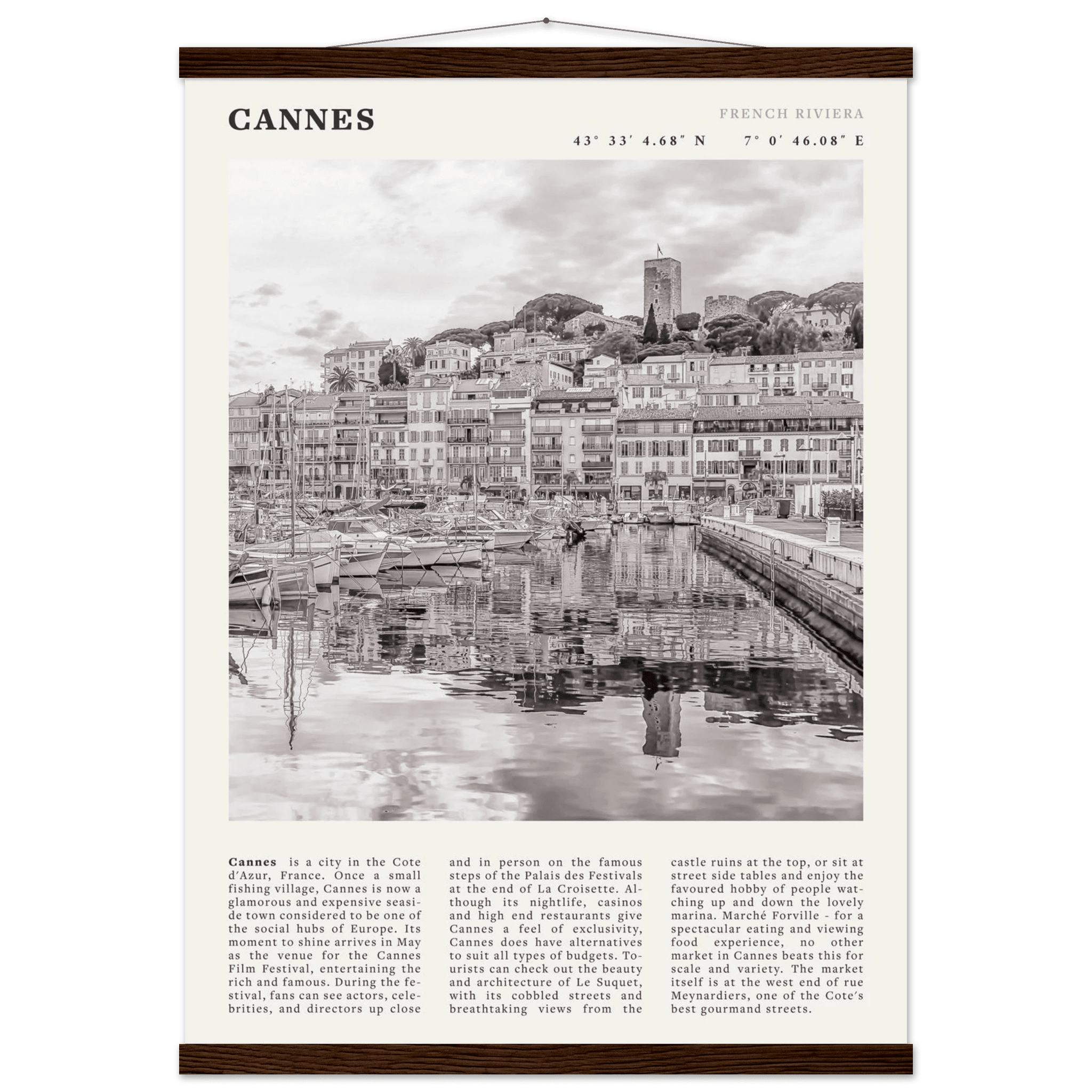 Cannes Poster | Black & White French Riviera Wall Art | France Travel Print - Evergreen Posters