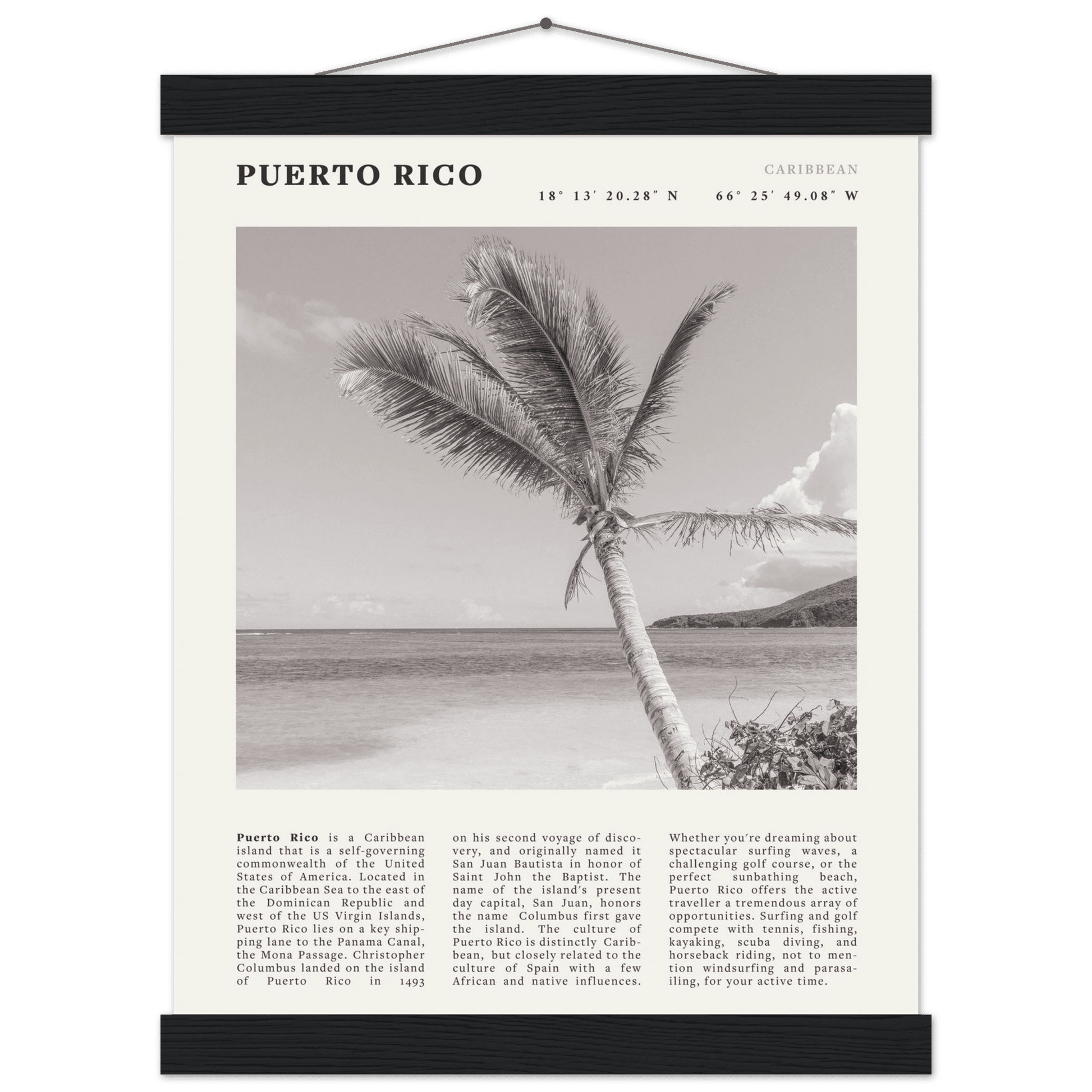 Puerto Rico Poster Black and White – Vintage Caribbean Palm Beach Print (Digital & Printed Options) - Evergreen Posters