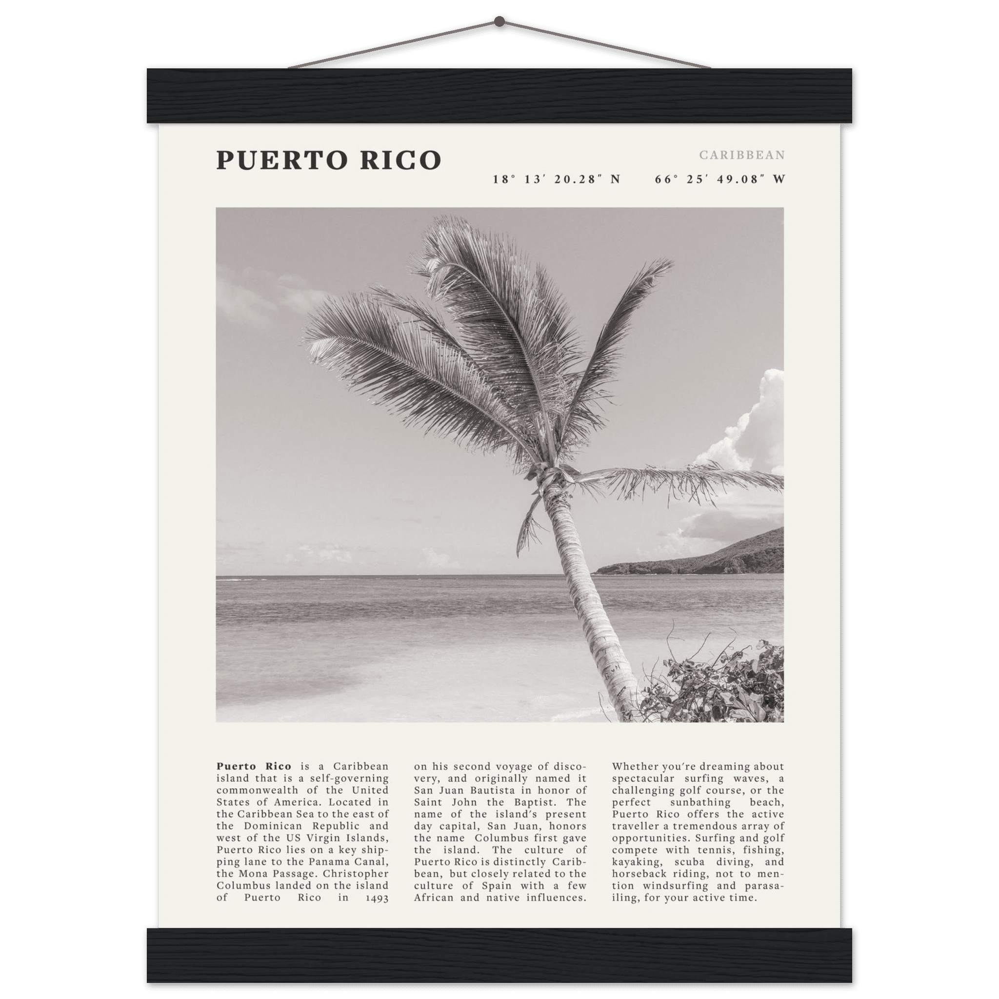 Puerto Rico Poster Black and White – Vintage Caribbean Palm Beach Print (Digital & Printed Options) - Evergreen Posters