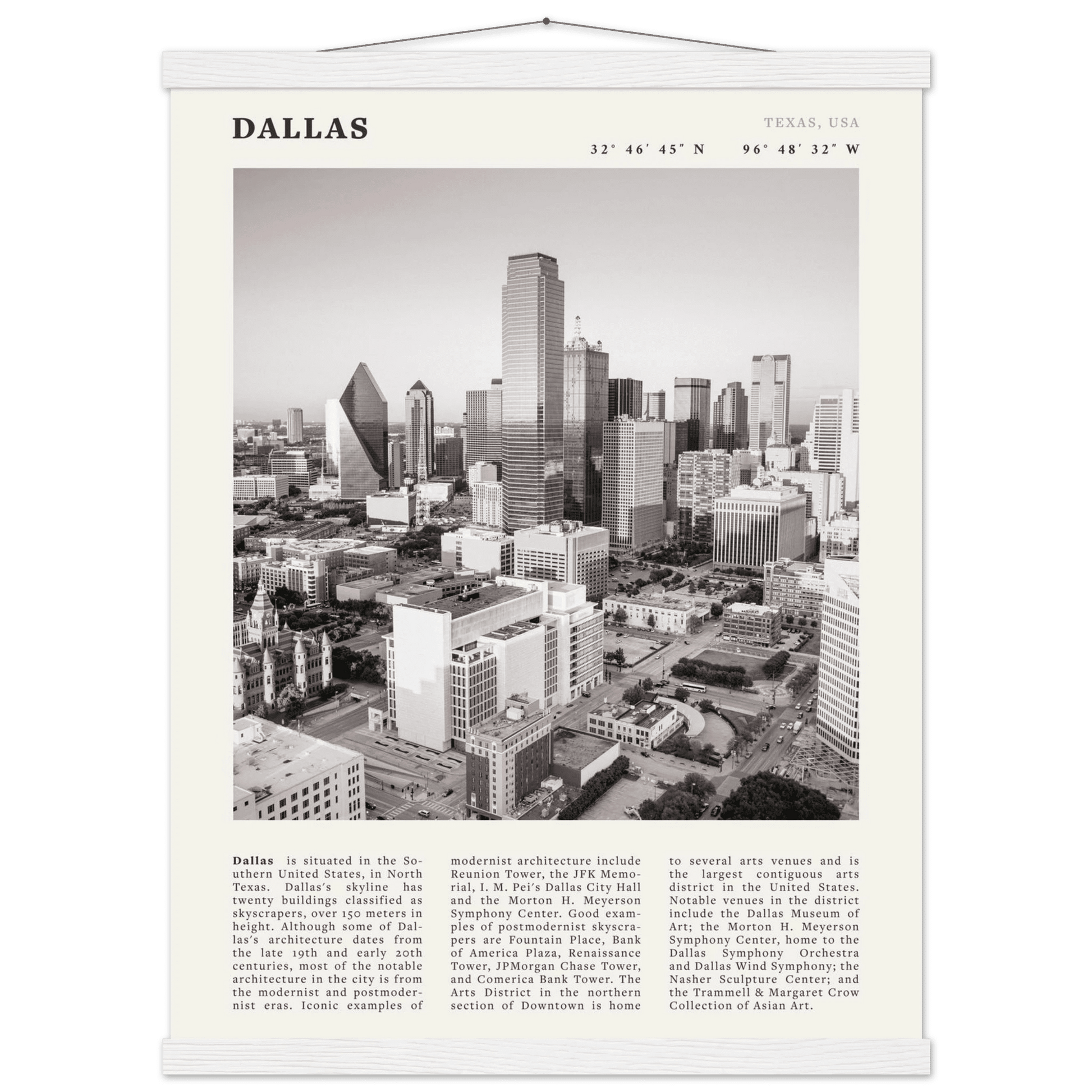 Dallas Poster | Black & White Texas Skyline Wall Art | City Travel Print Decor - Evergreen Posters