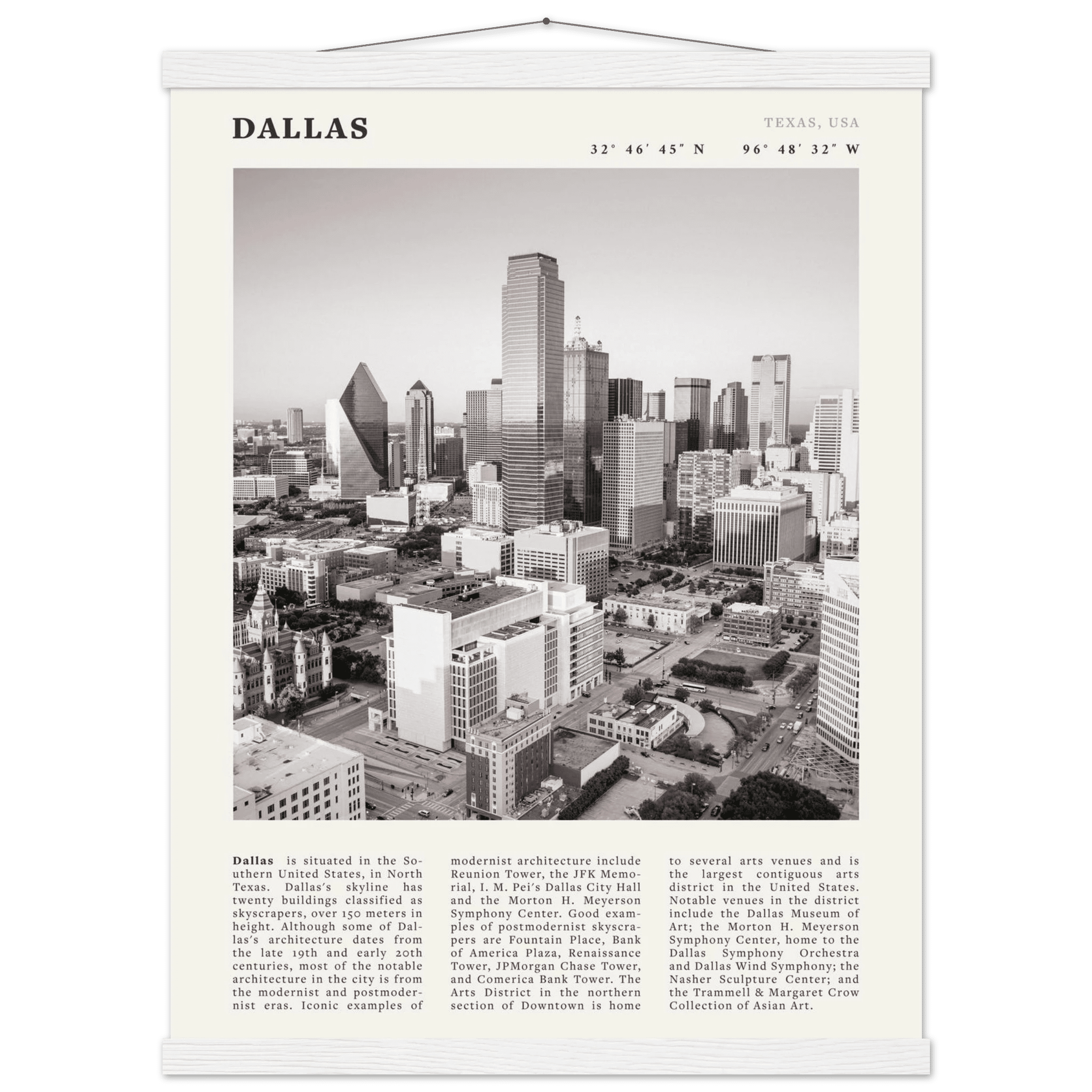Dallas Poster | Black & White Texas Skyline Wall Art | City Travel Print Decor - Evergreen Posters