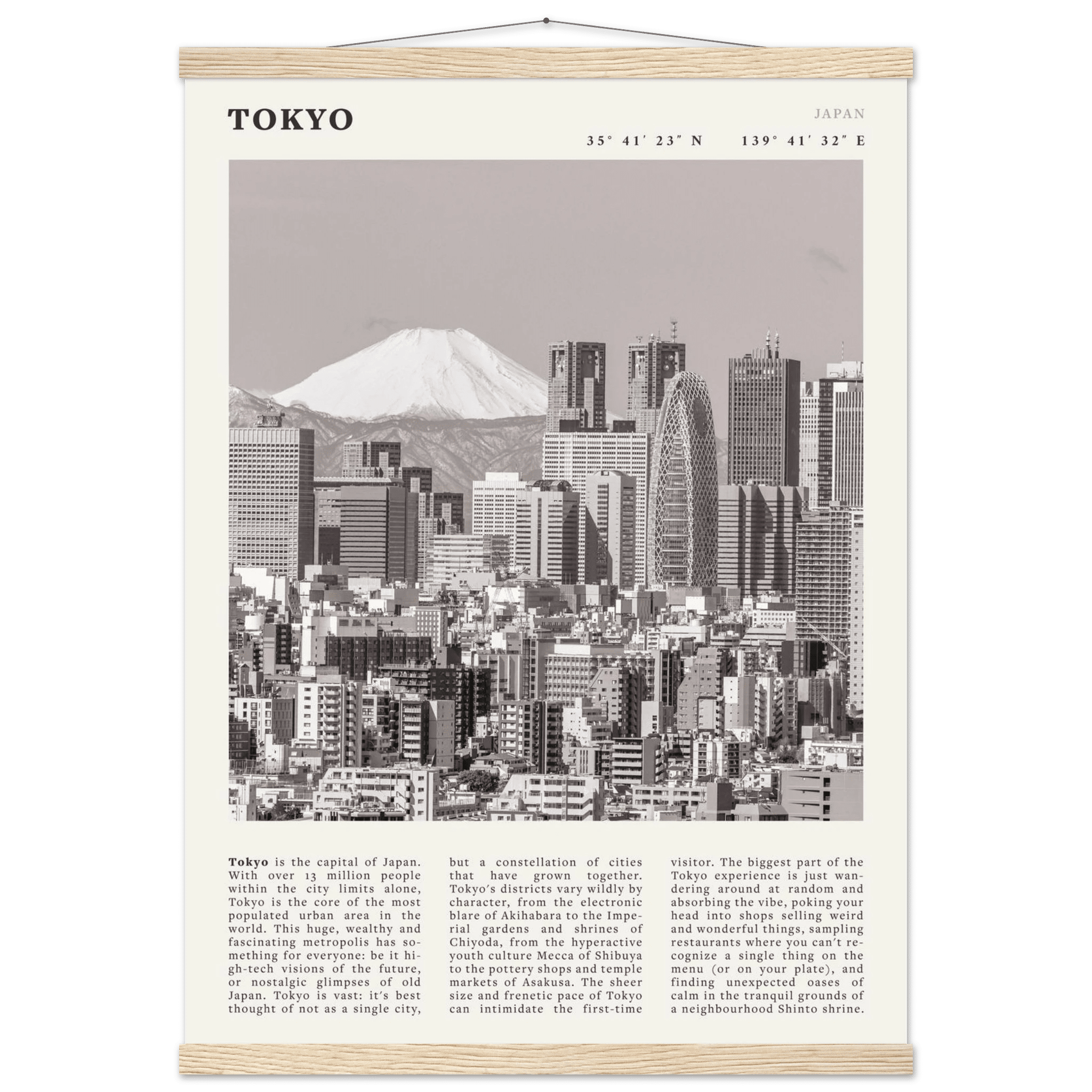 Tokyo Poster | Black & White Mount Fuji Skyline Wall Art | Japan Travel Print - Evergreen Posters