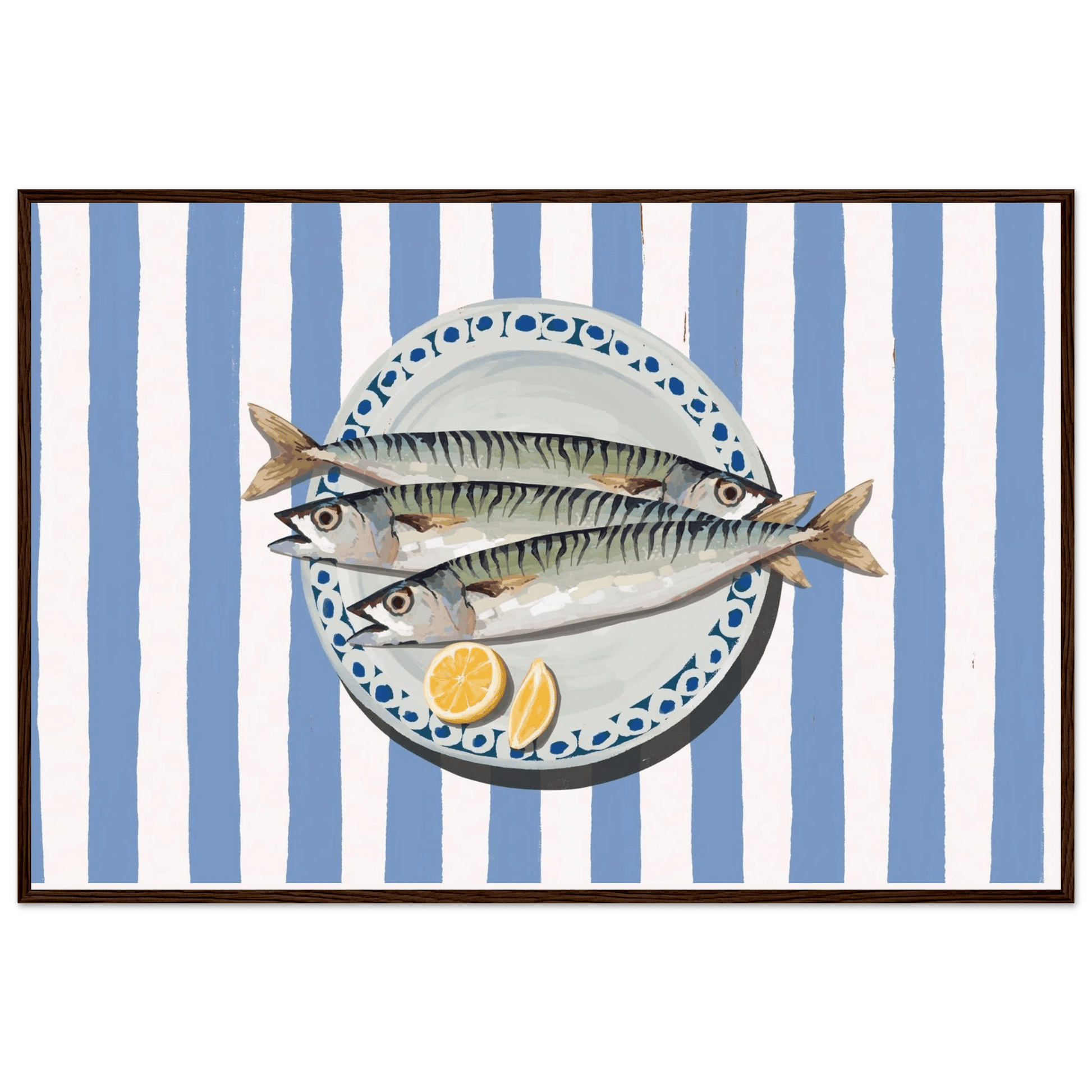 Sardines Print | Blue Stripe Fish Kitchen Wall Art | Coastal Food Poster - Evergreen Posters