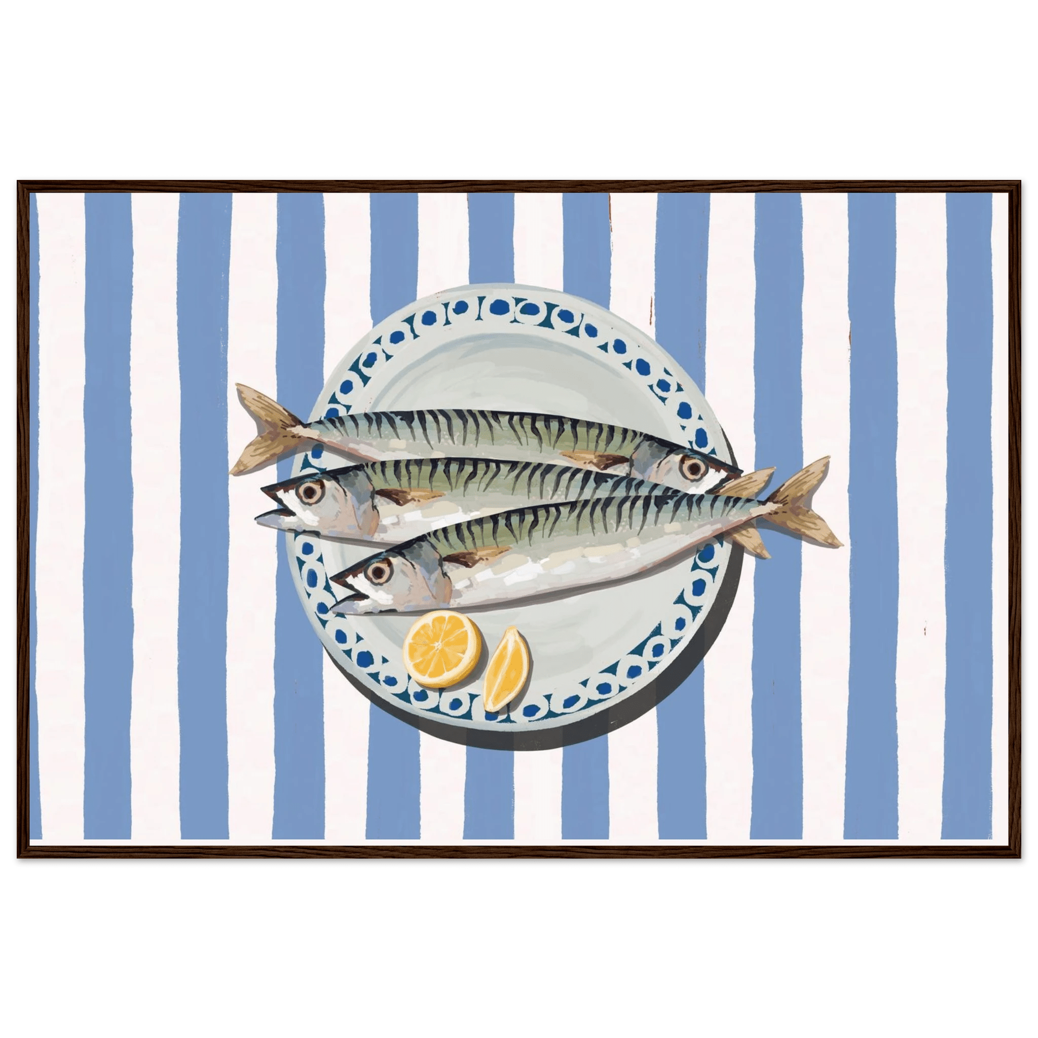 Sardines Print | Blue Stripe Fish Kitchen Wall Art | Coastal Food Poster - Evergreen Posters