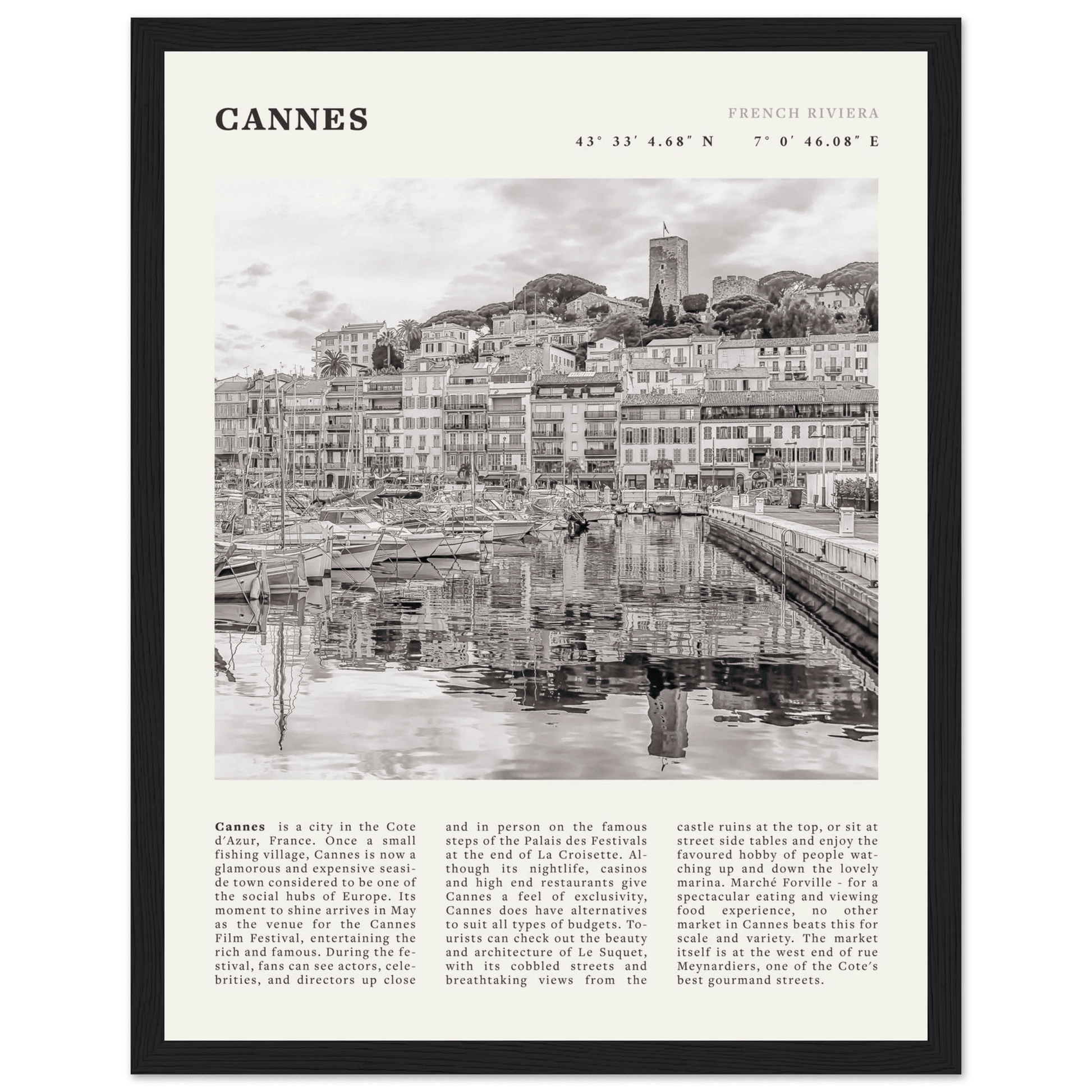 Cannes Poster | Black & White French Riviera Wall Art | France Travel Print - Evergreen Posters