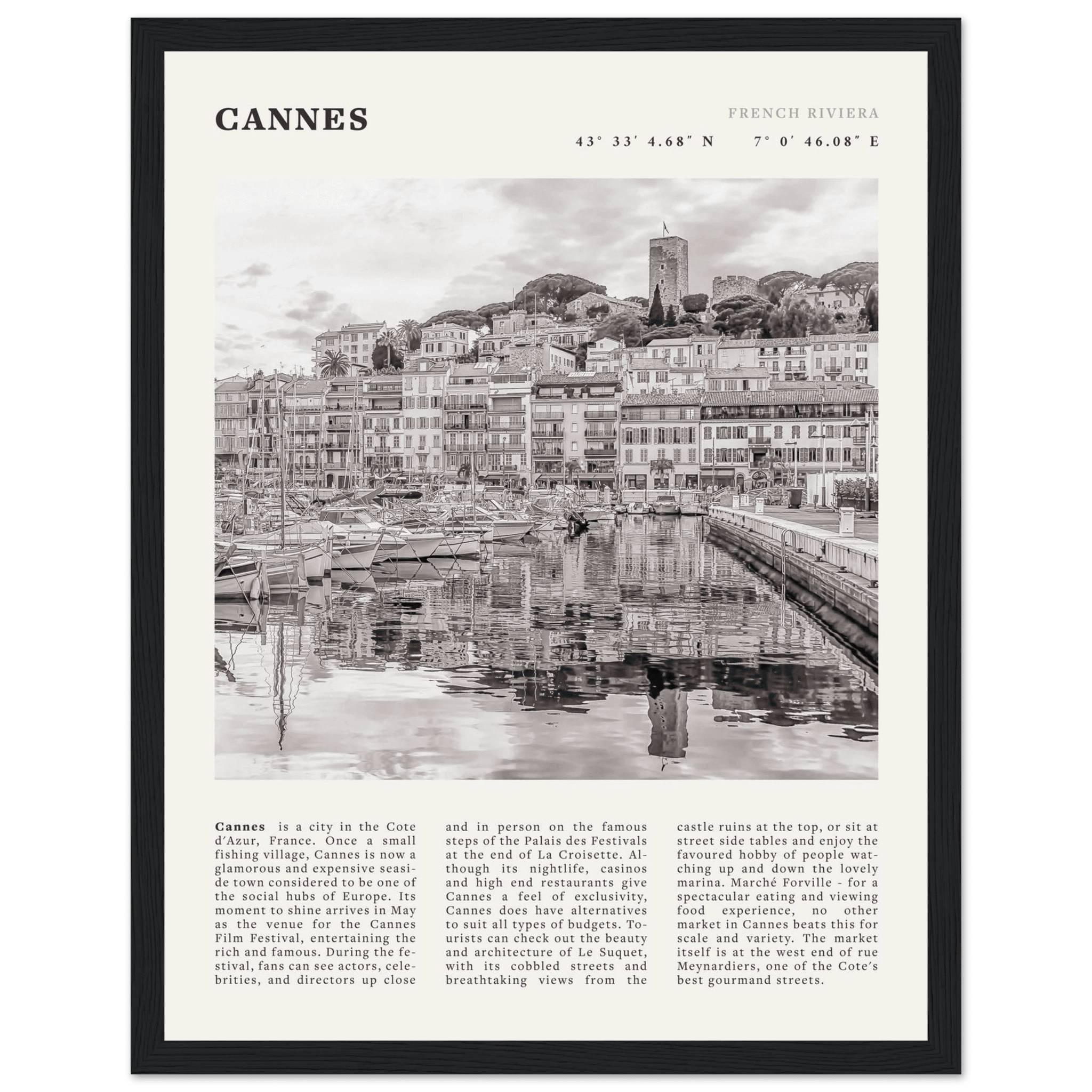 Cannes Poster | Black & White French Riviera Wall Art | France Travel Print - Evergreen Posters