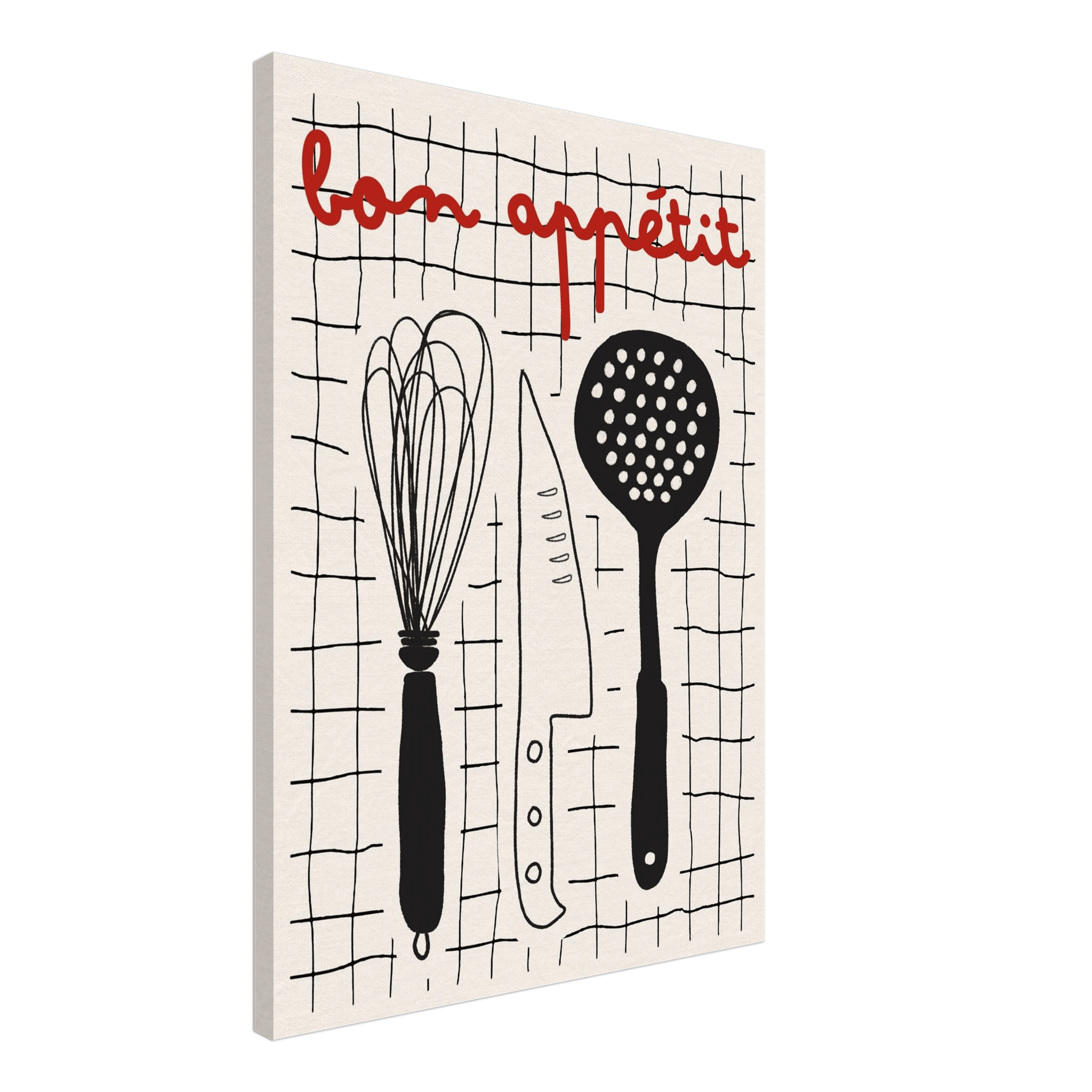 Bon Appétit French Kitchen Print | Bold Black Red Wall Art Poster - Evergreen Posters