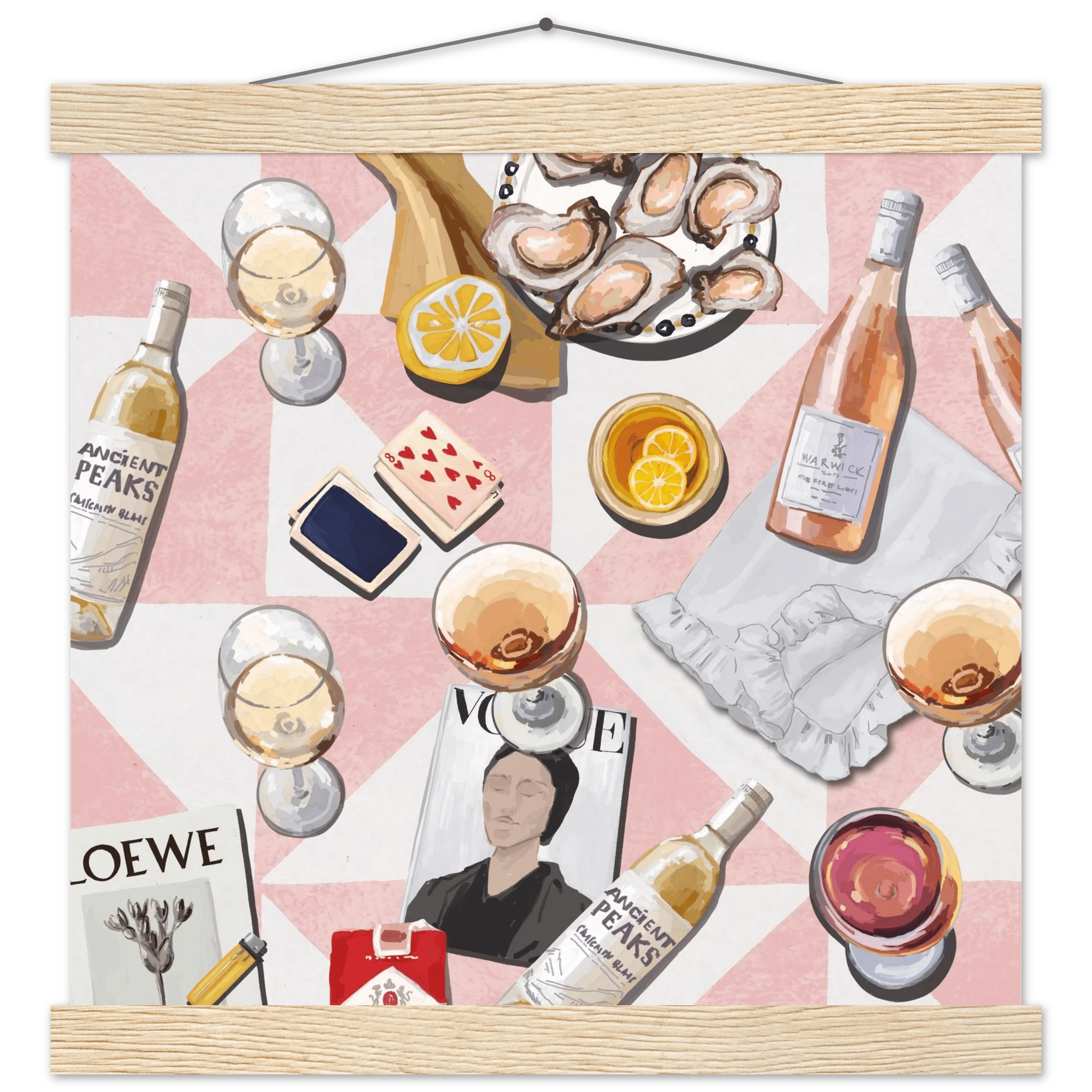 Vogue Oysters & Rosé Poster | Dopamine Decor Luxury Wall Art | Pink Tile Square Print - Evergreen Posters