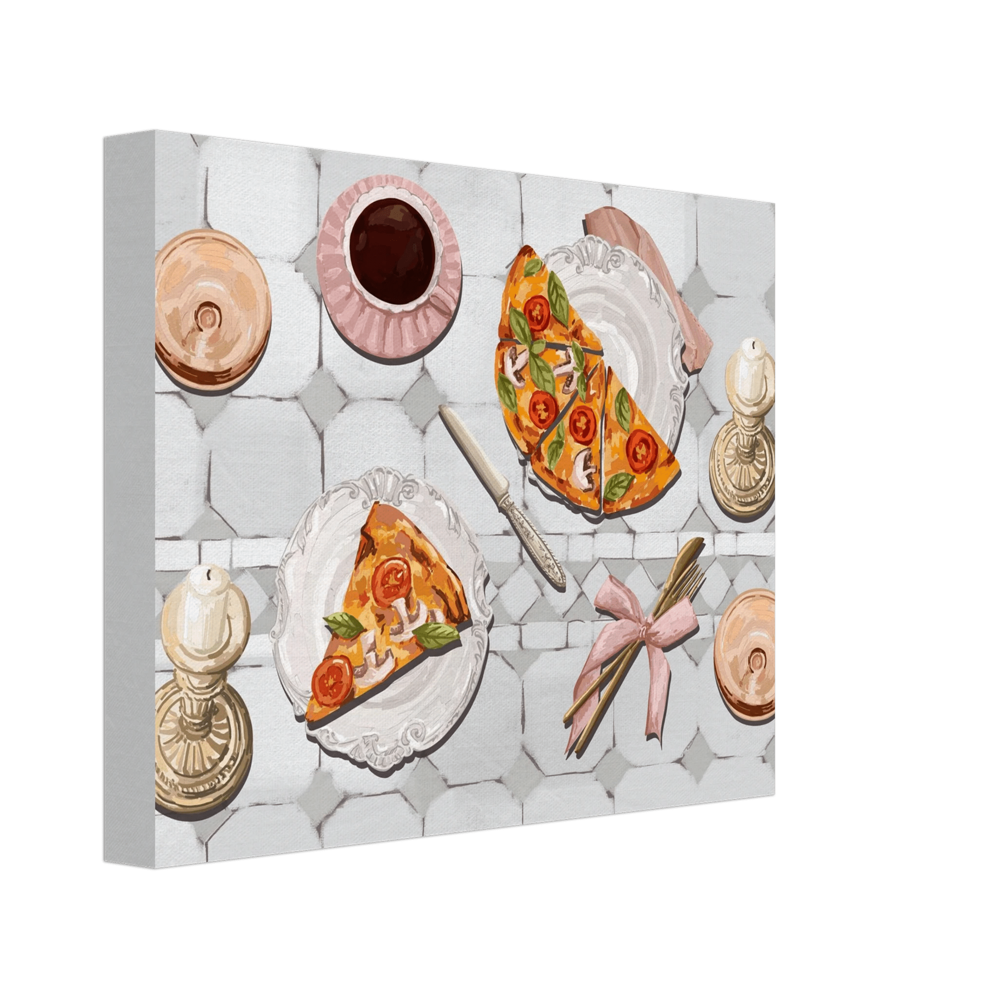 Pizza & Tea Kitchen Poster | Horizontal Food Wall Art | Italian Dining Room Print - Evergreen Posters