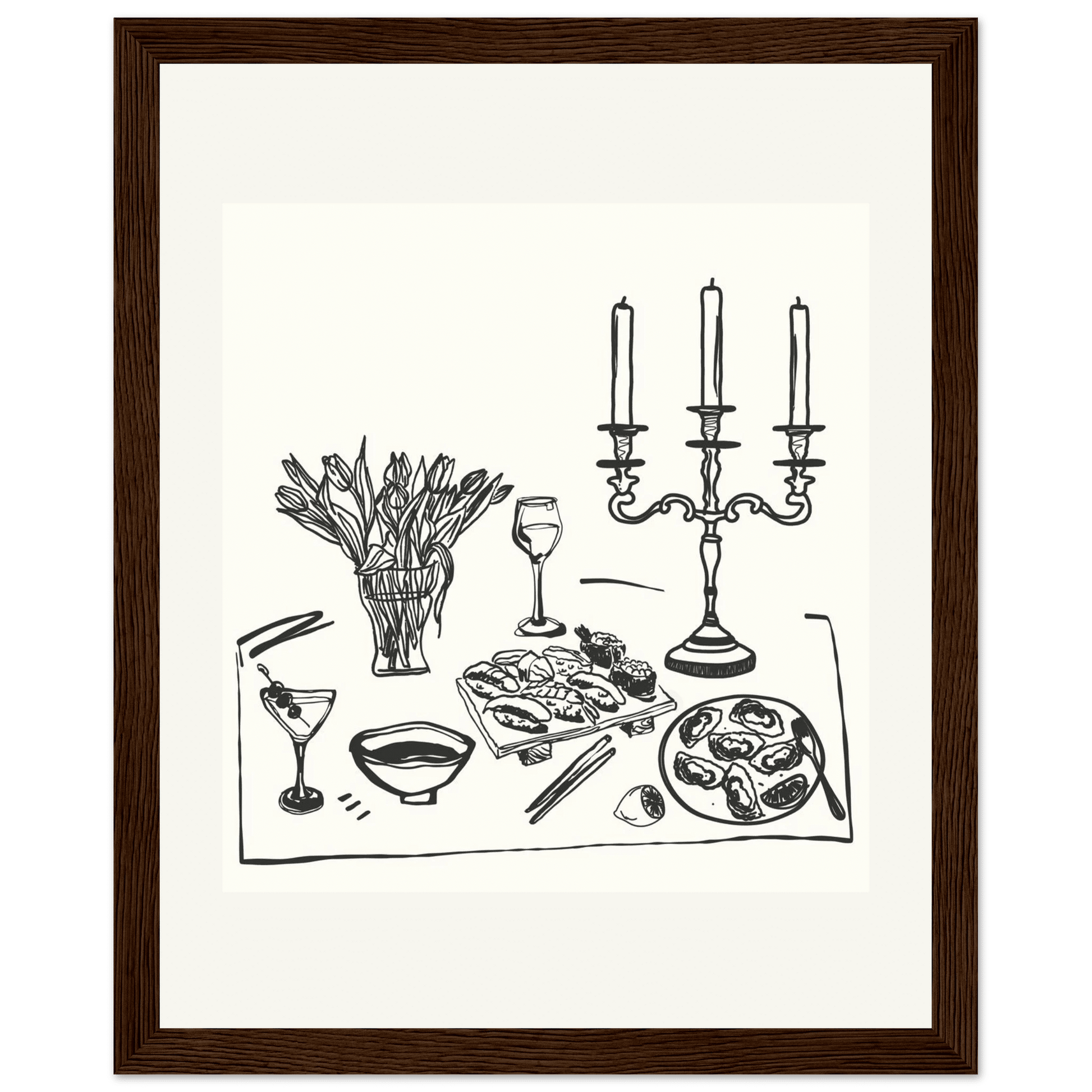 Fine Dining Table Print | Black Line Art Kitchen Wall Art | Elegant Dining Room Poster - Evergreen Posters