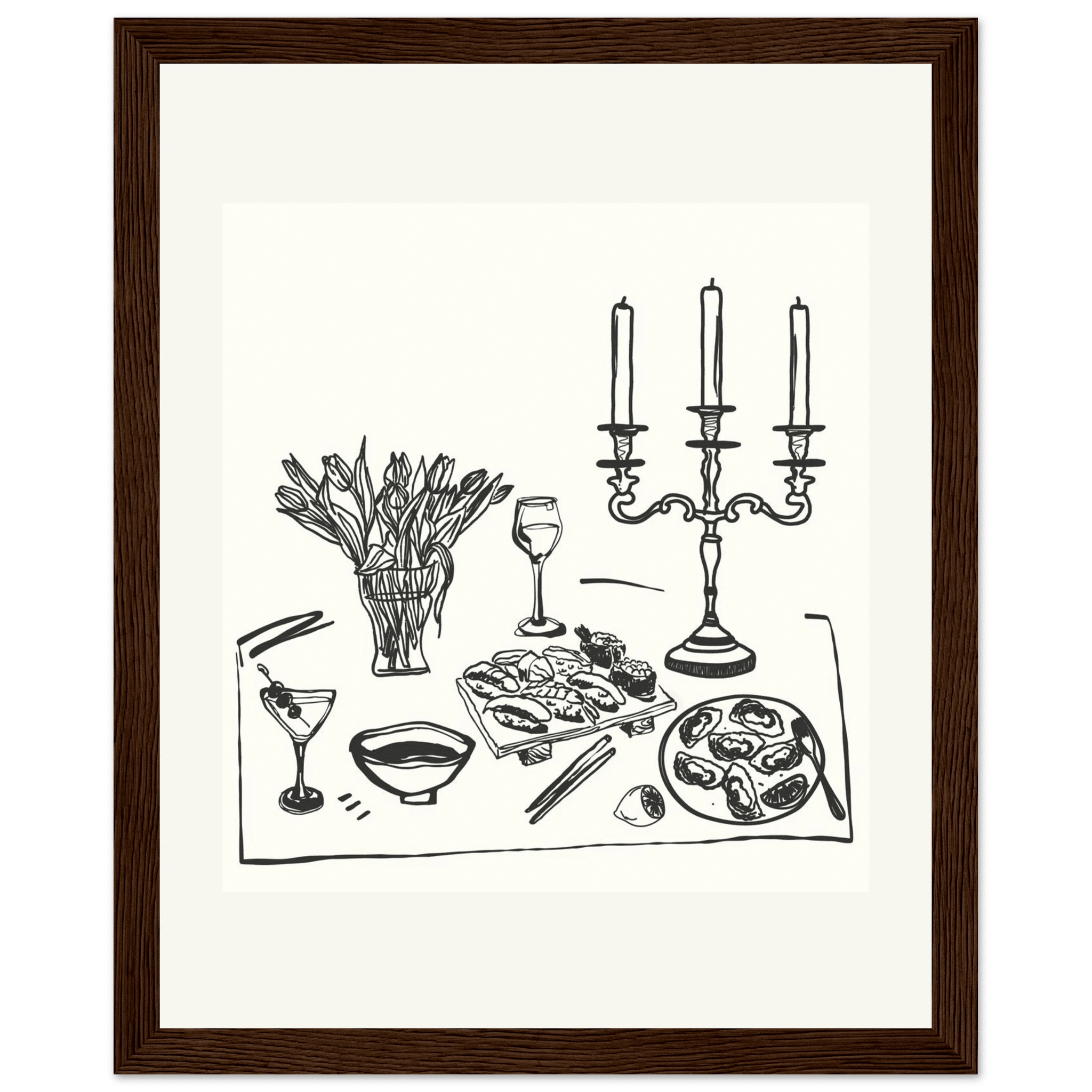 Fine Dining Table Print | Black Line Art Kitchen Wall Art | Elegant Dining Room Poster - Evergreen Posters