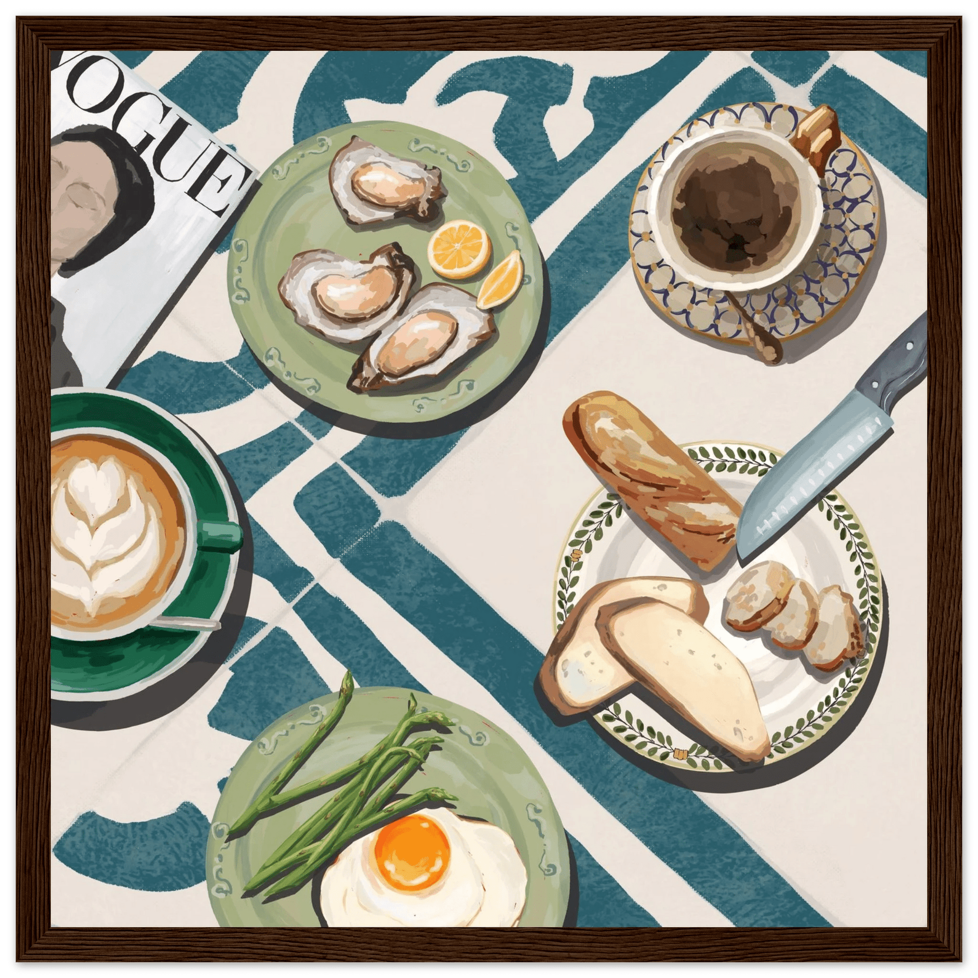 Oysters & Vogue Brunch Poster | Luxury Kitchen Wall Art | Blue Tile Square Print - Evergreen Posters - 8