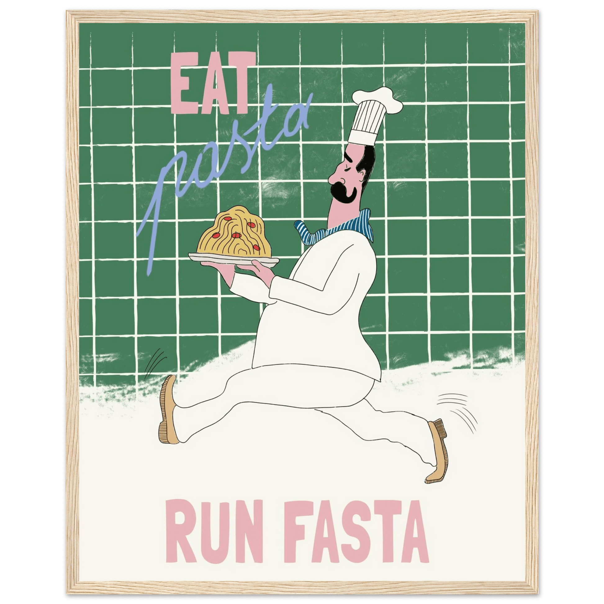 Eat Pasta Run Fasta Poster – Playful Kitchen Wall Art Print (Green Edition) - Evergreen Posters
