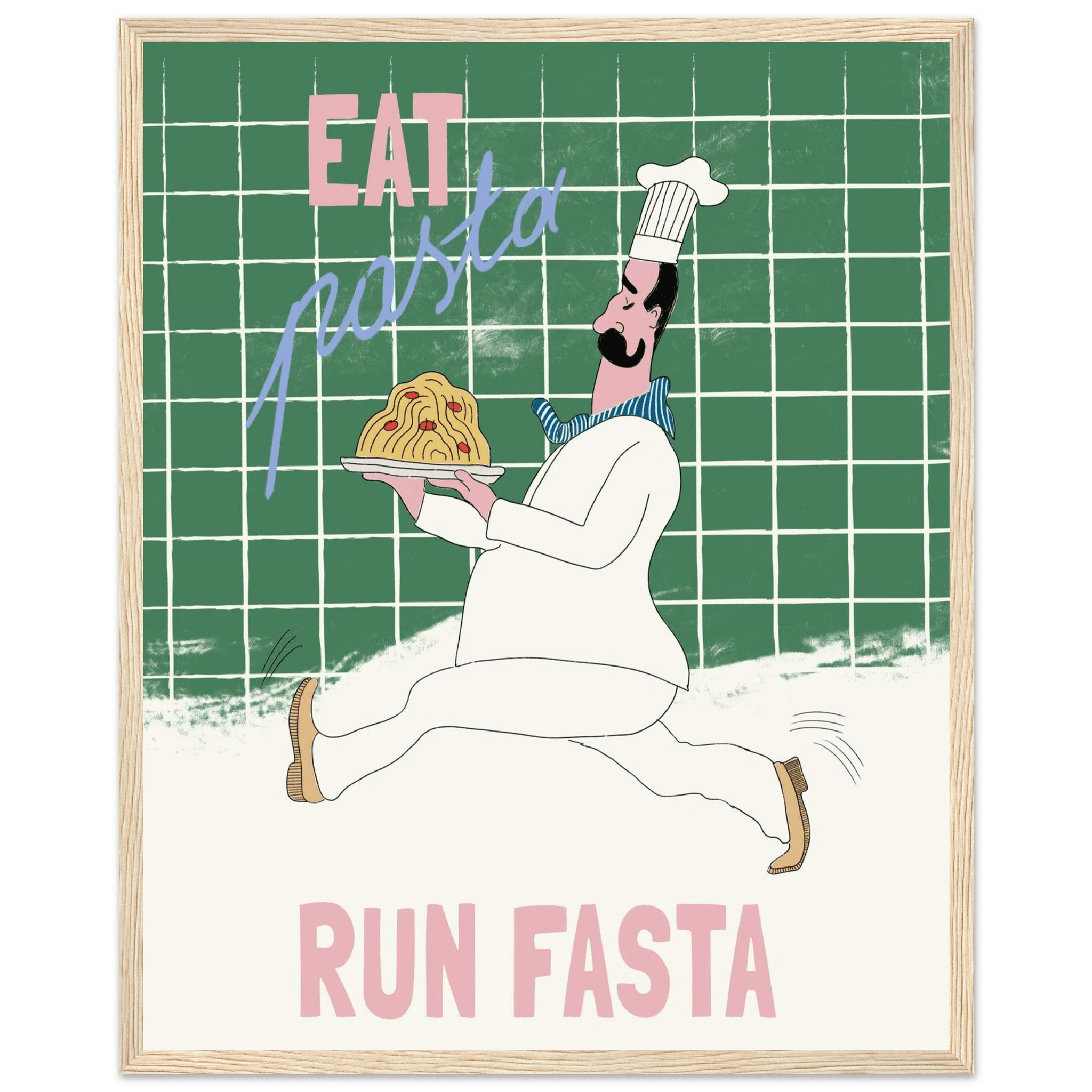 Eat Pasta Run Fasta Poster – Playful Kitchen Wall Art Print (Green Edition) - Evergreen Posters
