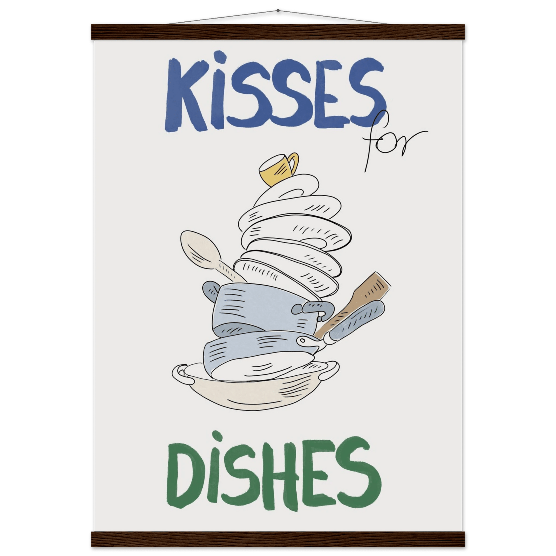 Kisses for Dishes Poster – Funny Kitchen Wall Art Print (Digital & Printed Options) - Evergreen Posters